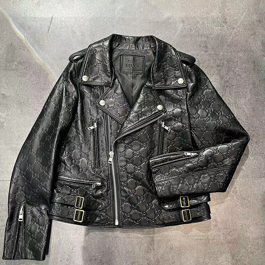 Gucci Groove Leather Long Sleeved Motorcycle Jacket #nigo52161