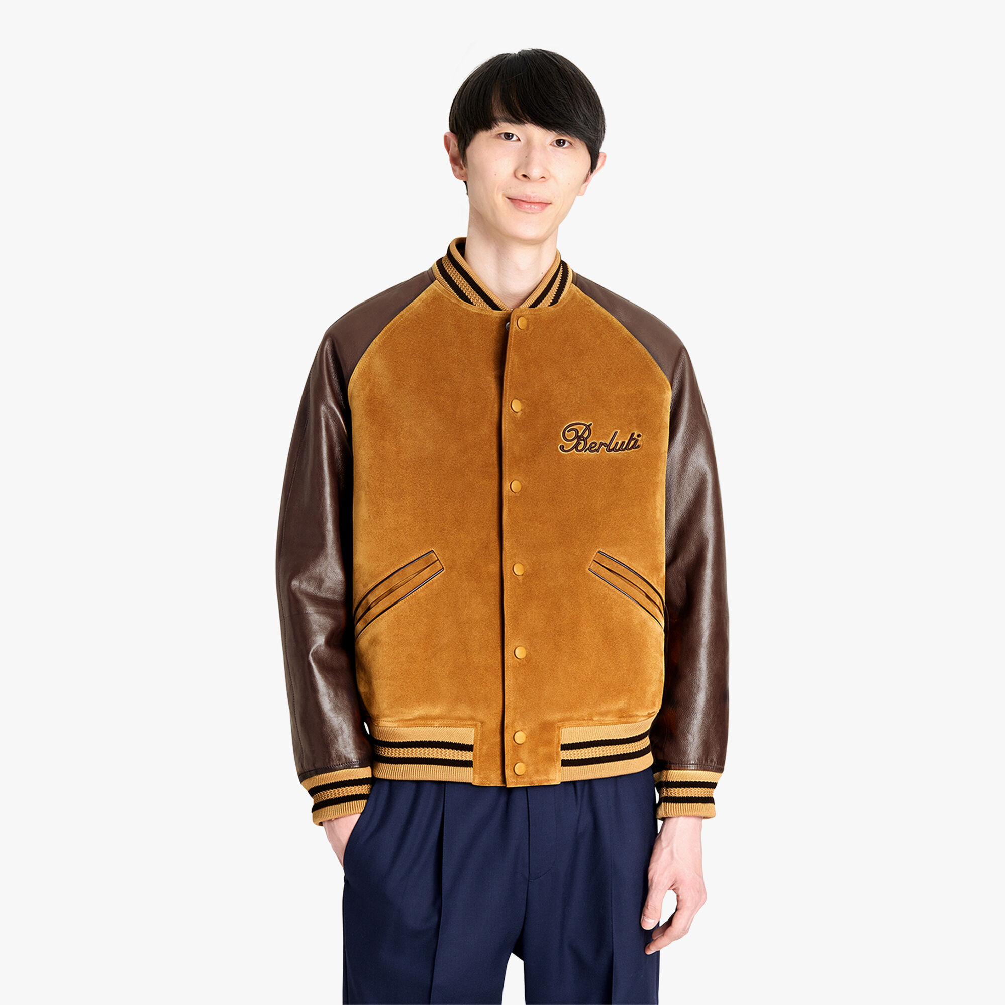 Berluti Suede Leather Patchwork Varsity Jacket #nigo96481