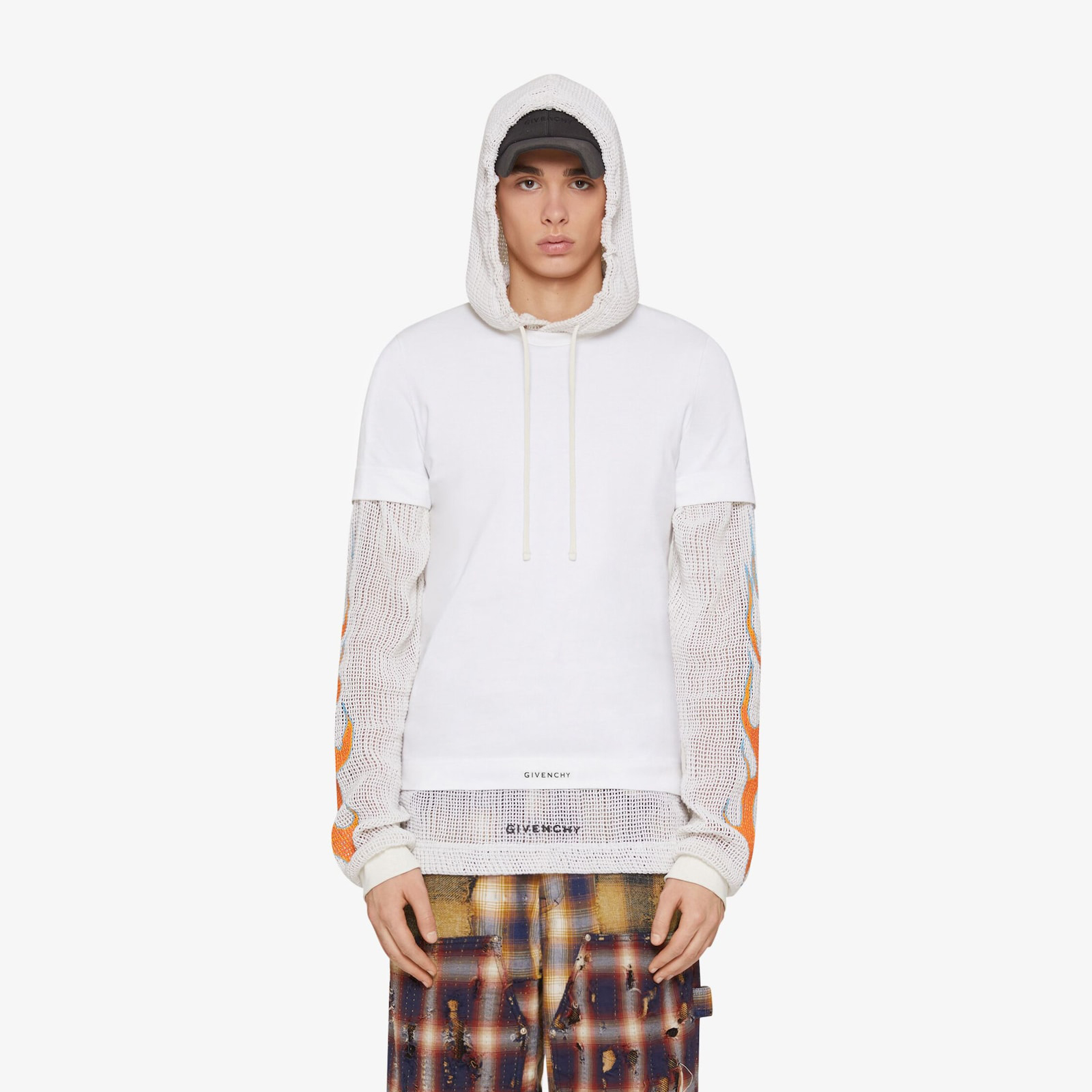 Givenchy Overlapped Hooded T-shirt In Cotton And Mesh Double Layer Flame Long Sleeve Sweatshirt #nigo96492