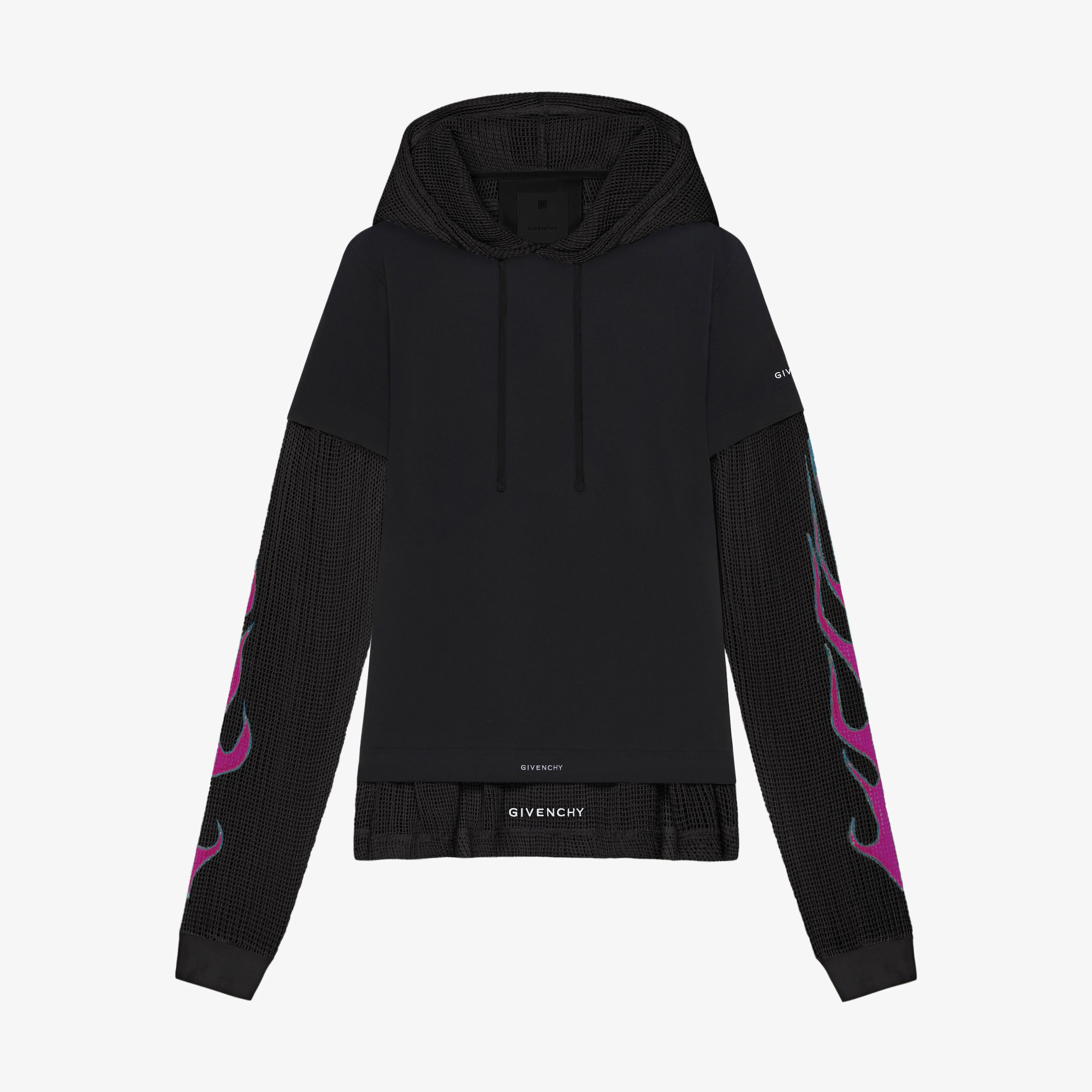 Givenchy Overlapped Hooded T-shirt In Cotton And Mesh Double Layer Flame Long Sleeve Sweatshirt #nigo96492