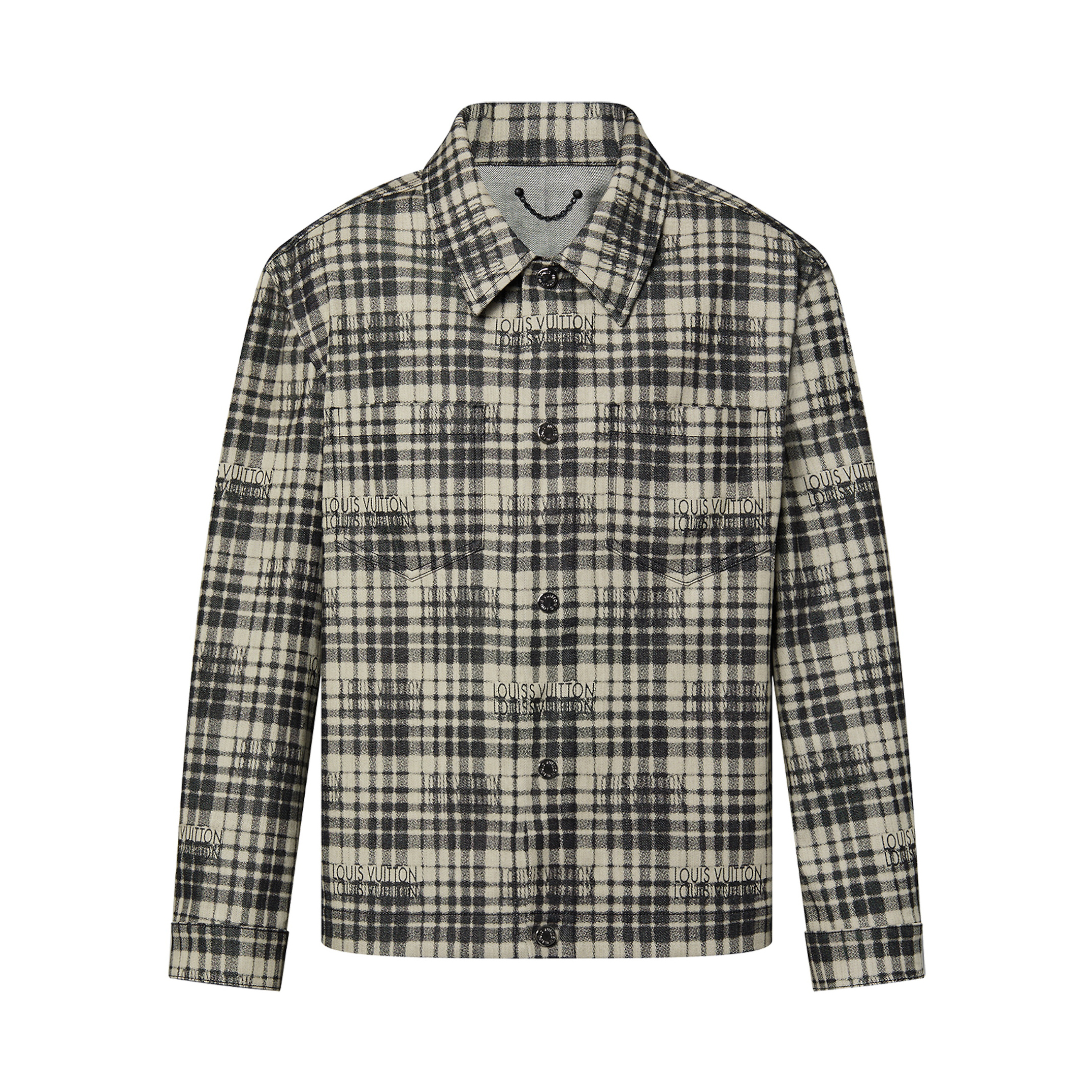 Louis Vuitton Checked Denim Overshirt Cotton Black And White Plaid Long Sleeve Shirt #nigo96489