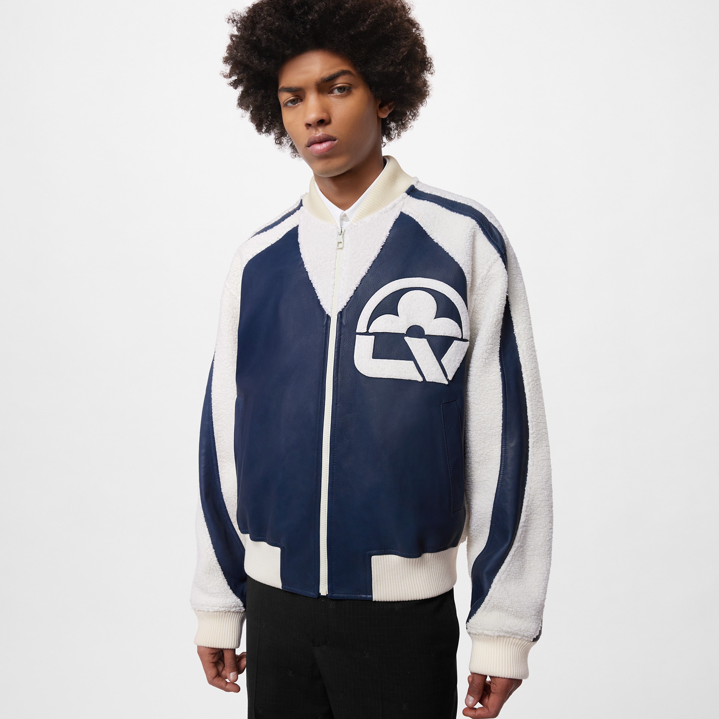 Louis Vuitton Leather Mix Teddy Plush Leather Zip Jacket #nigo96514