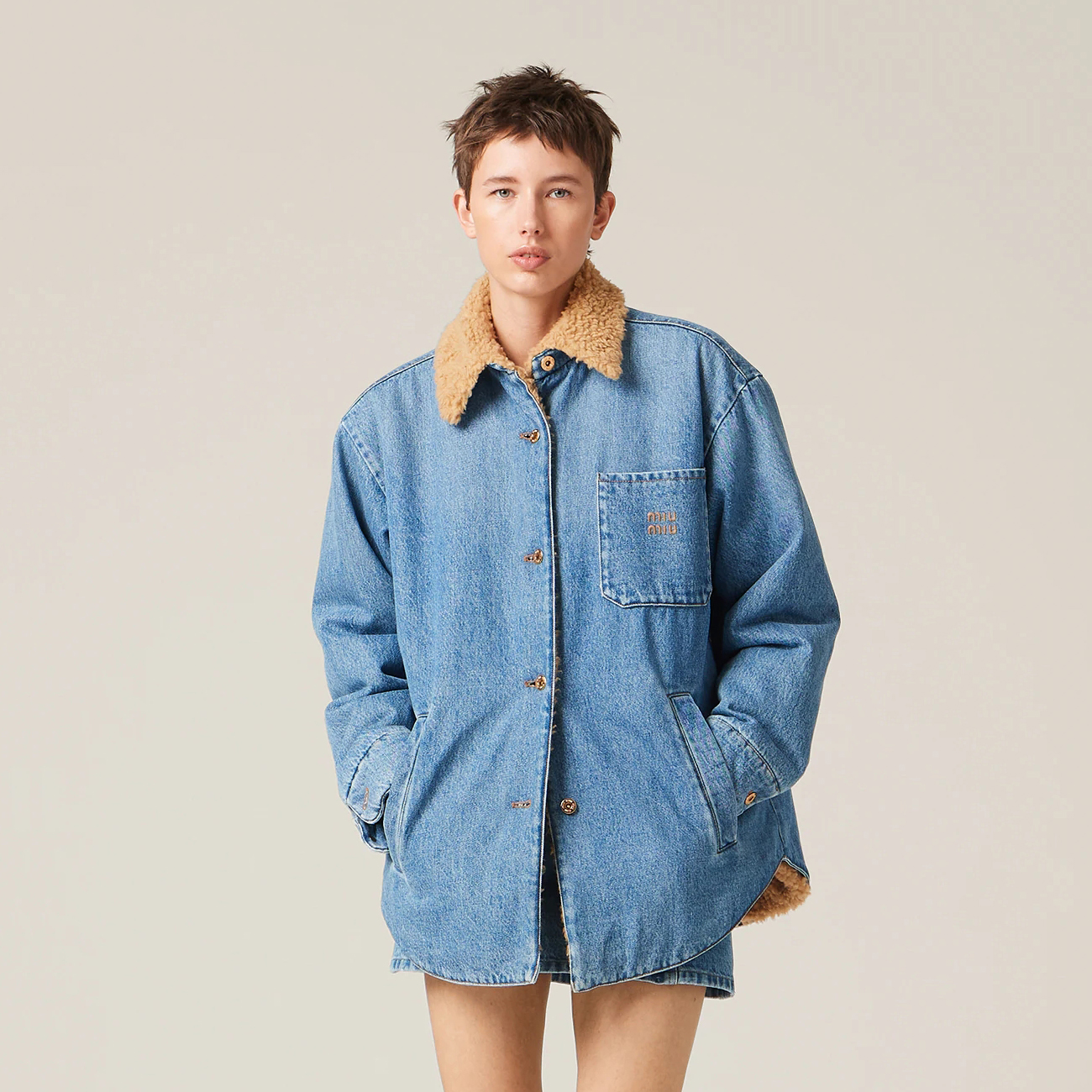 MiuMiu Fleece Collar Denim Jacket #nigo96519