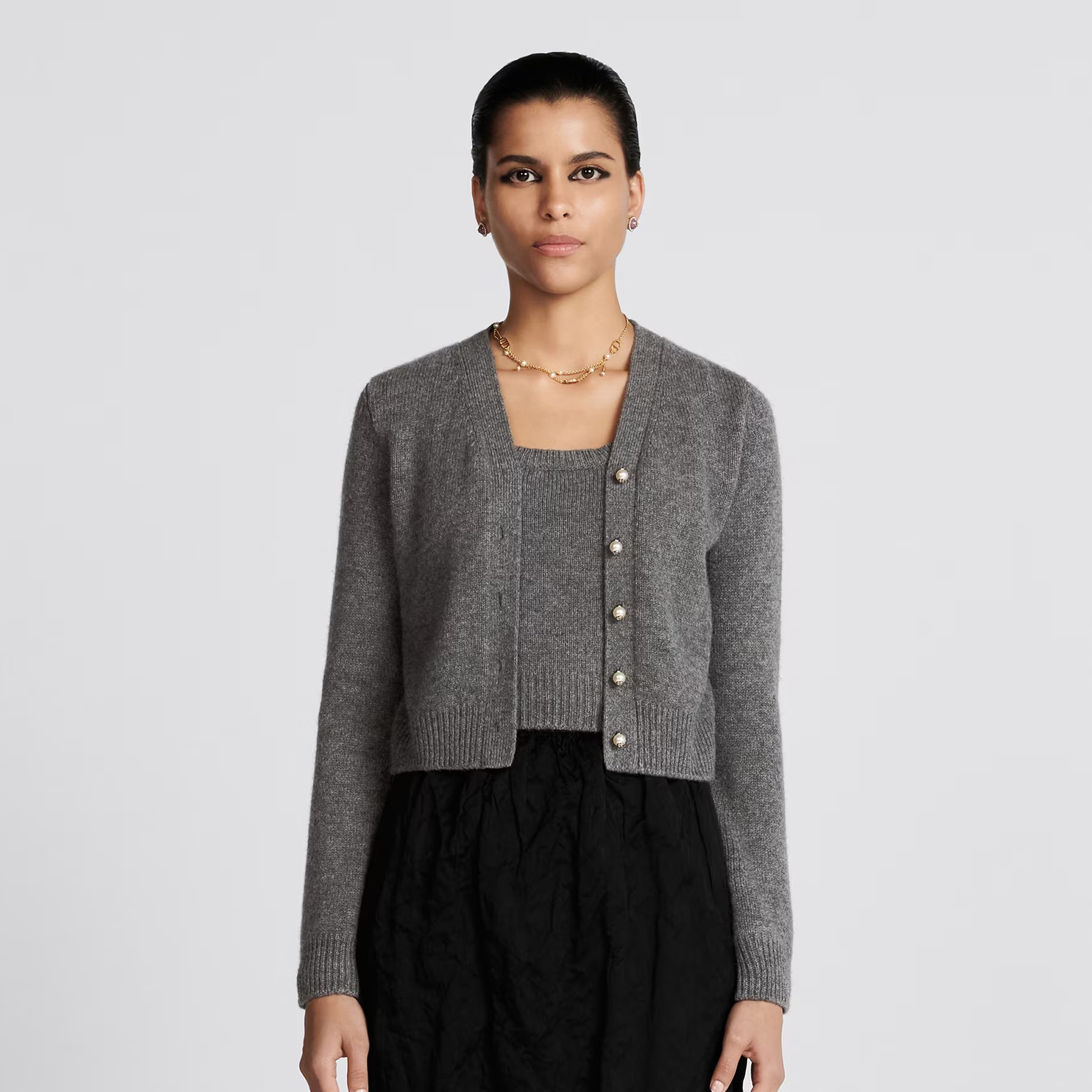Dior Gray Cashmere Knit Cardigan Vest Twin-Set #nigo6637