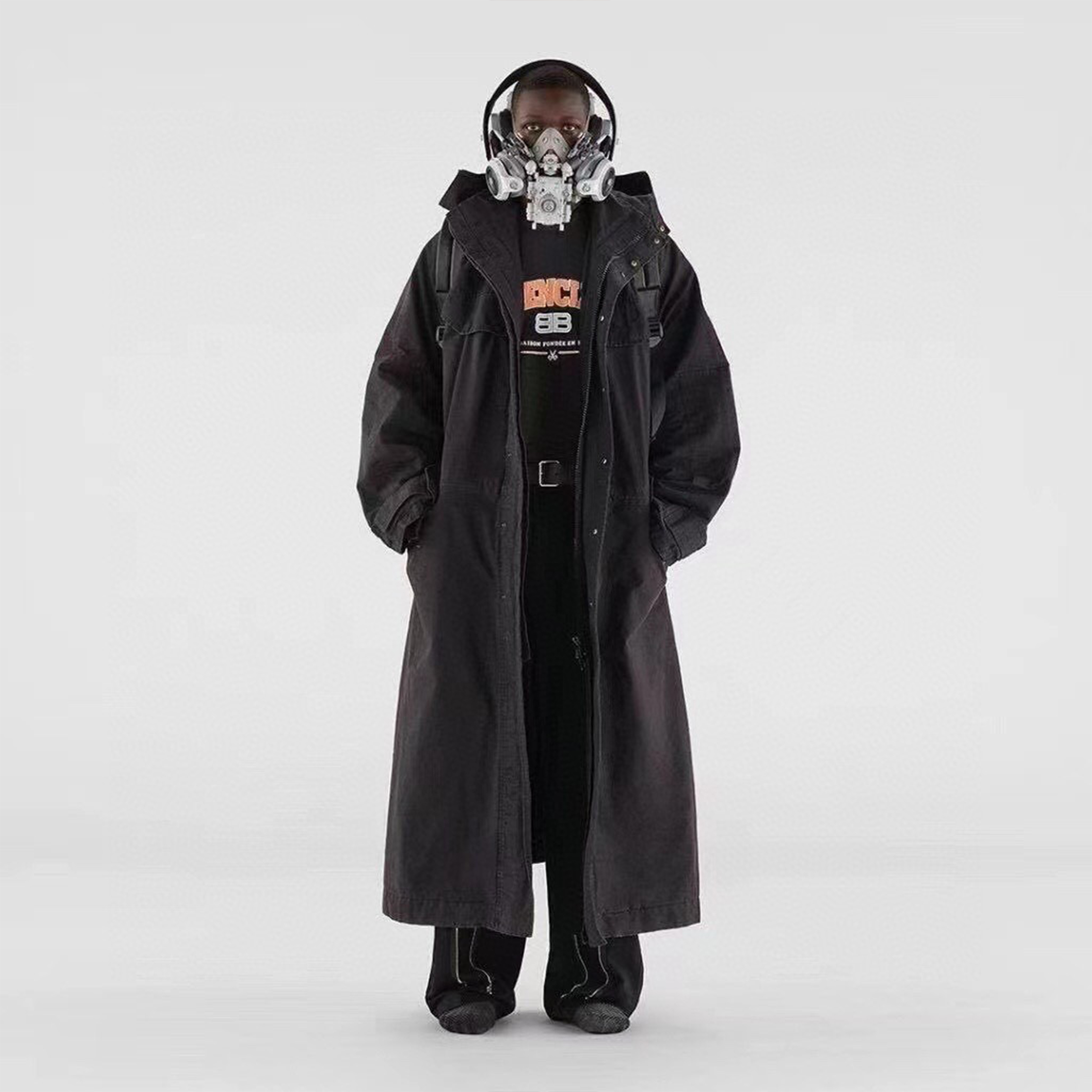 Balenciaga Black Long Loose Hooded Work Coat Ngvp #nigo6658