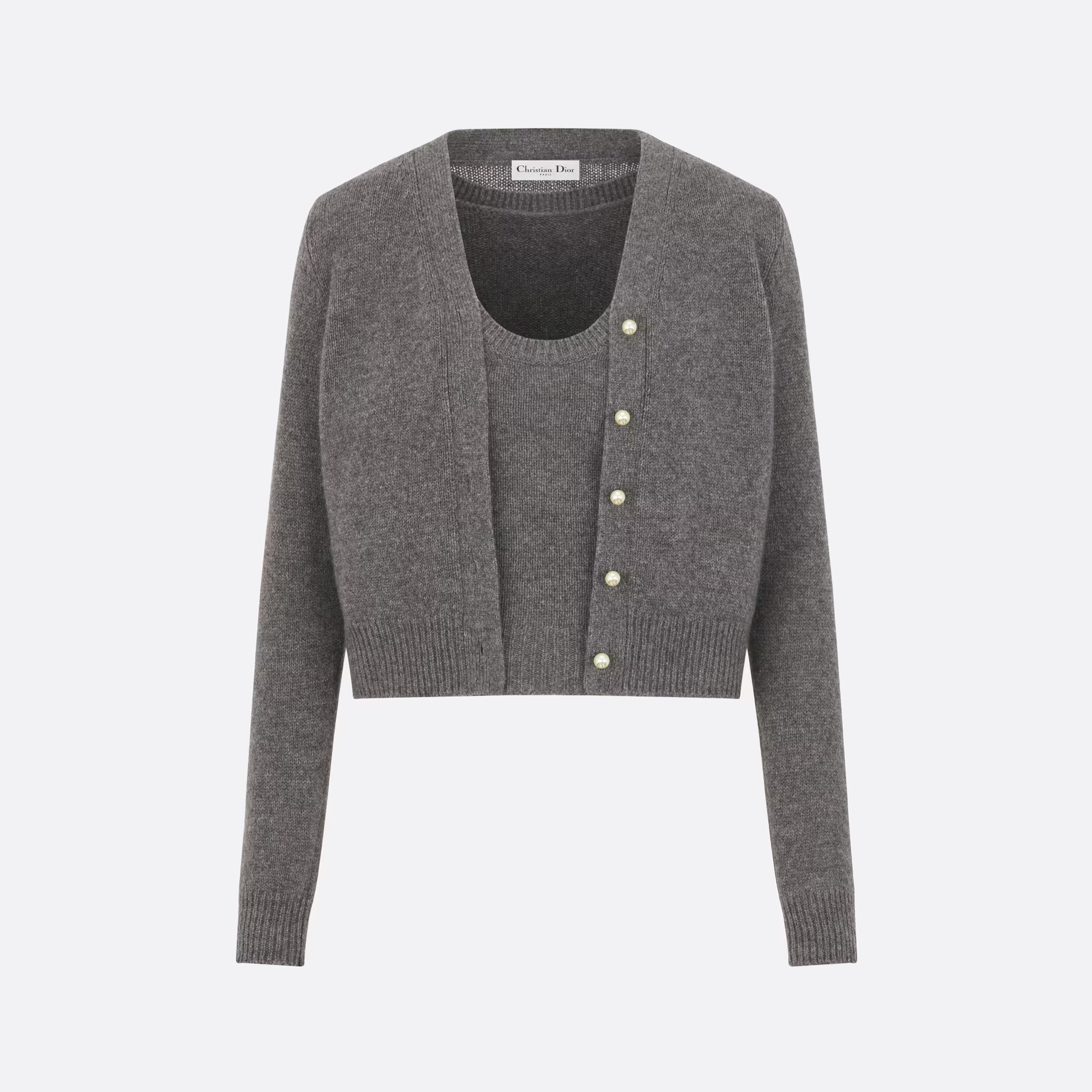 Dior Gray Cashmere Knit Cardigan Vest Twin-Set #nigo6637