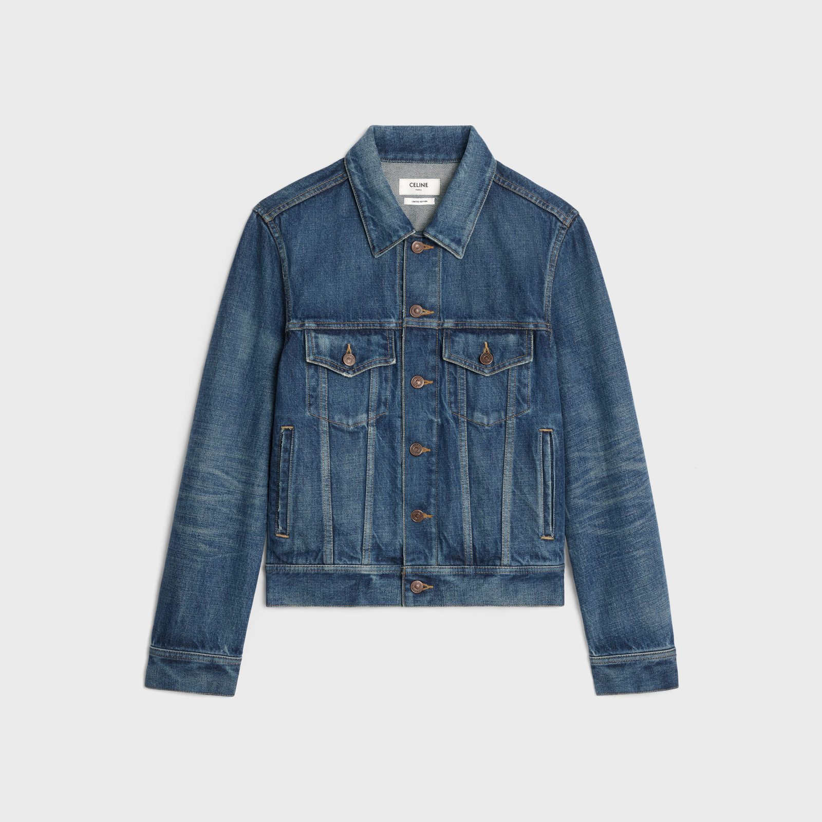 Celine Trucker Jacket In Dark Union Wash Denim Ngvp #nigo6644