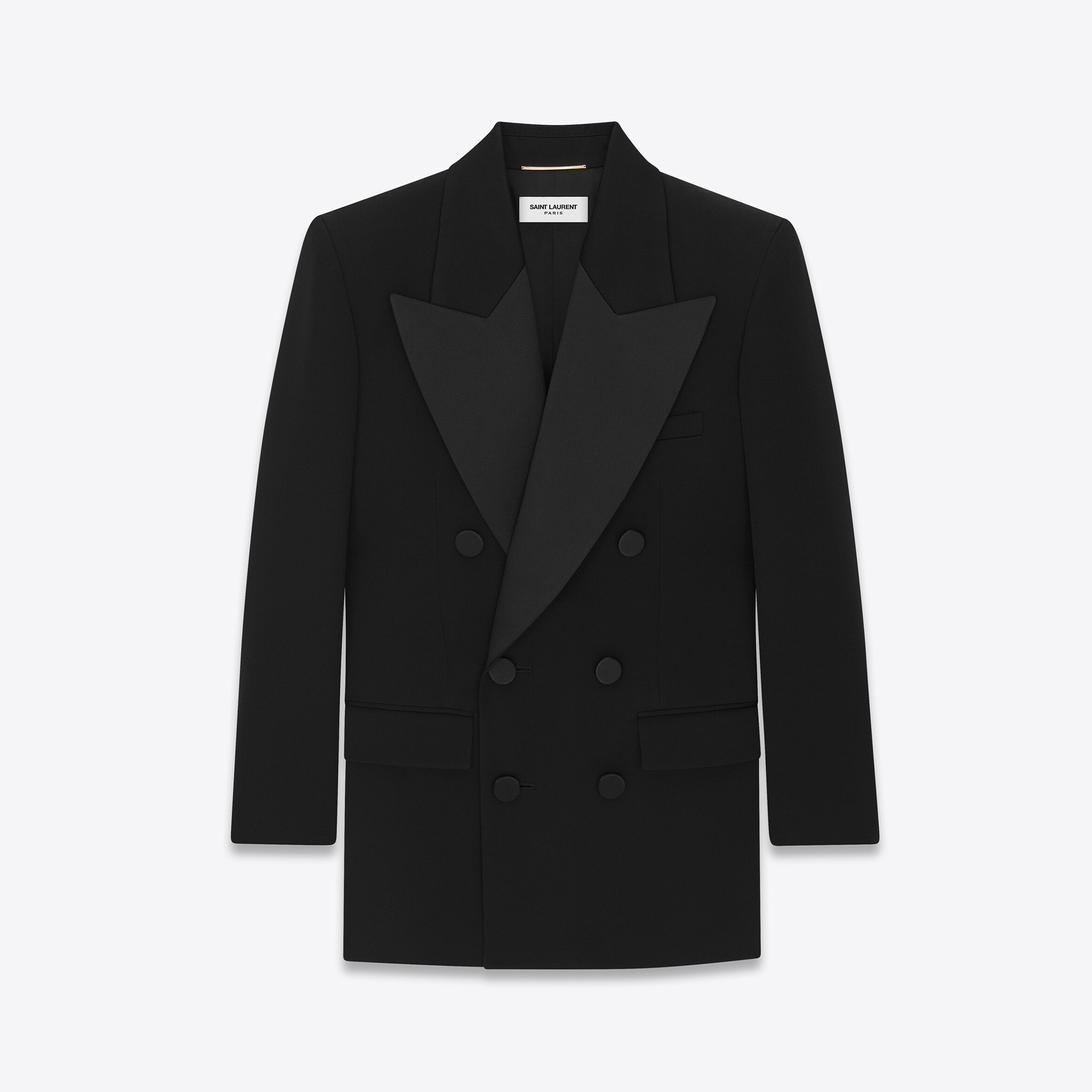 Saint Laurent Double Breasted Tuxedo Jacket In Grain De Poudre Ngvp #nigo6642