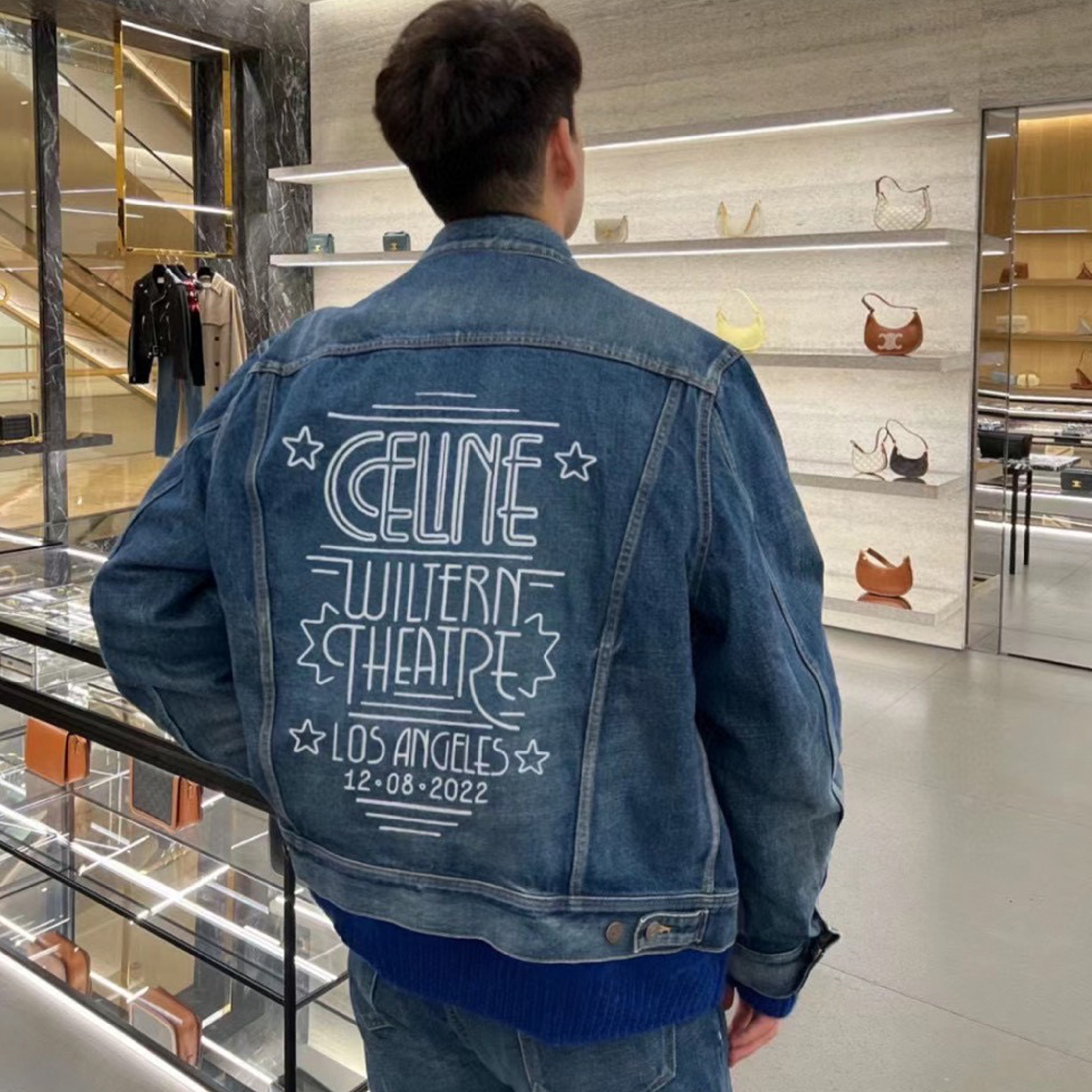 Celine Trucker Jacket In Dark Union Wash Denim Ngvp #nigo6644