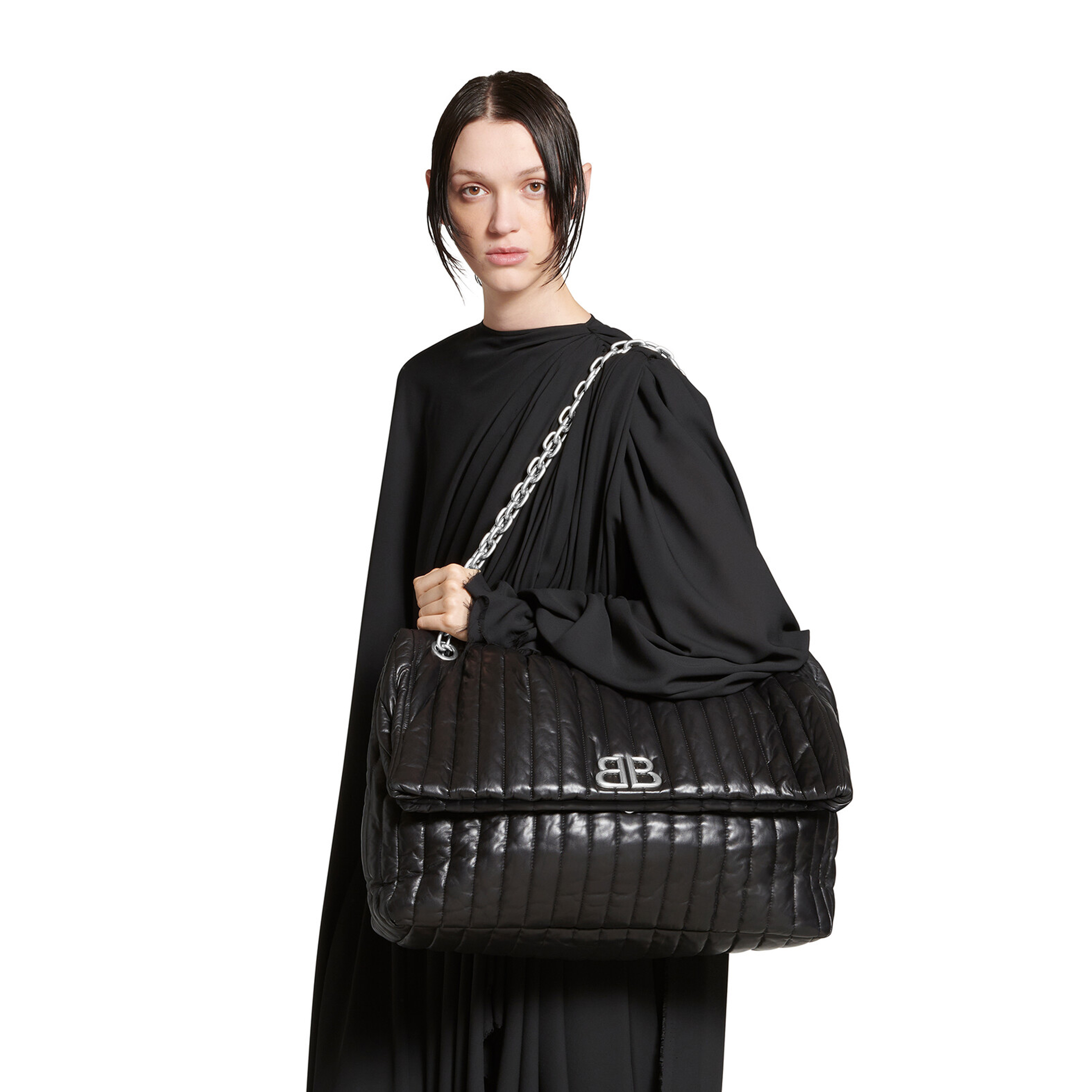Balenciaga MONACO Leather Striped Chain Bag #nigo21868