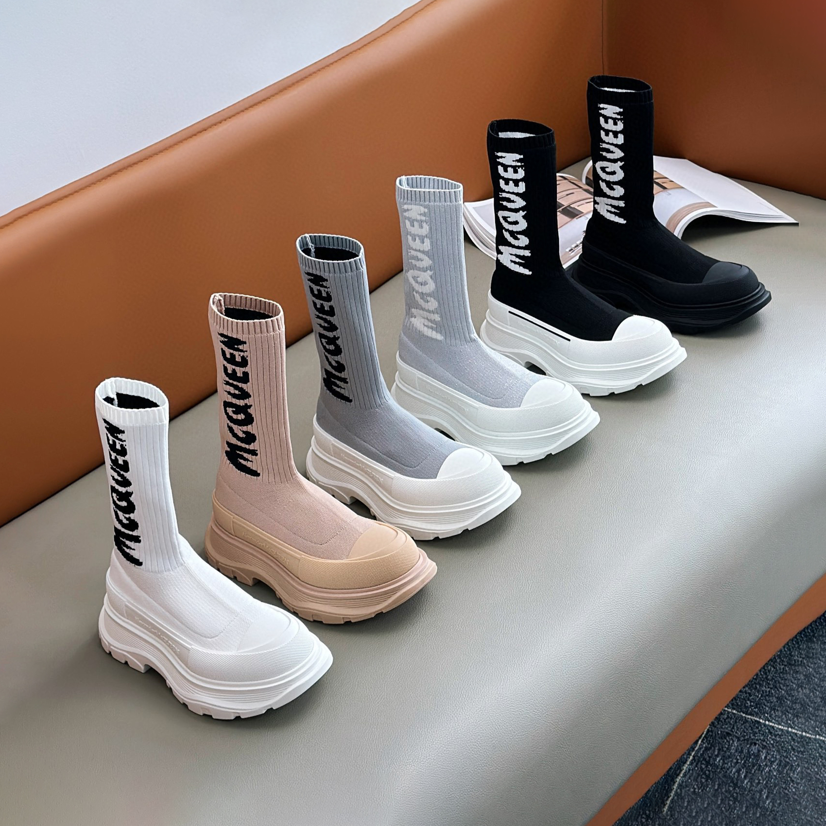 Alexander McQueen Tread Slick Thick Sole Mid Calf Knitted Sock Shoes #nigo96541