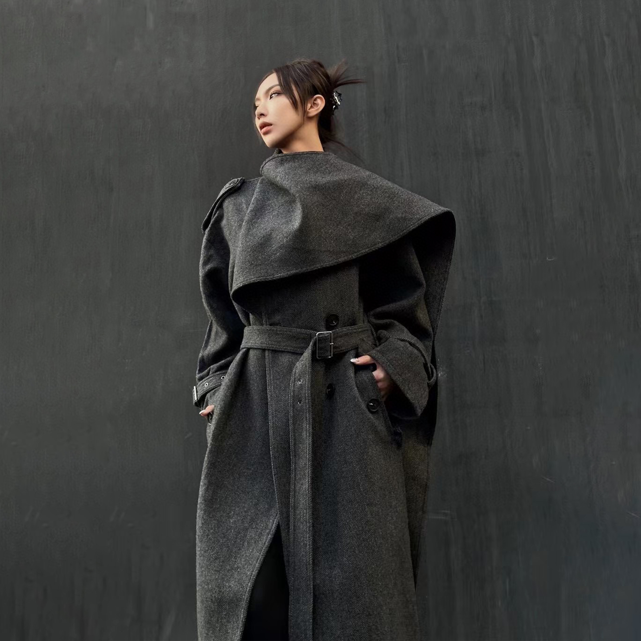 Acne Studios Herringbone Twill Knit Wool Blend Coat #nigo6674