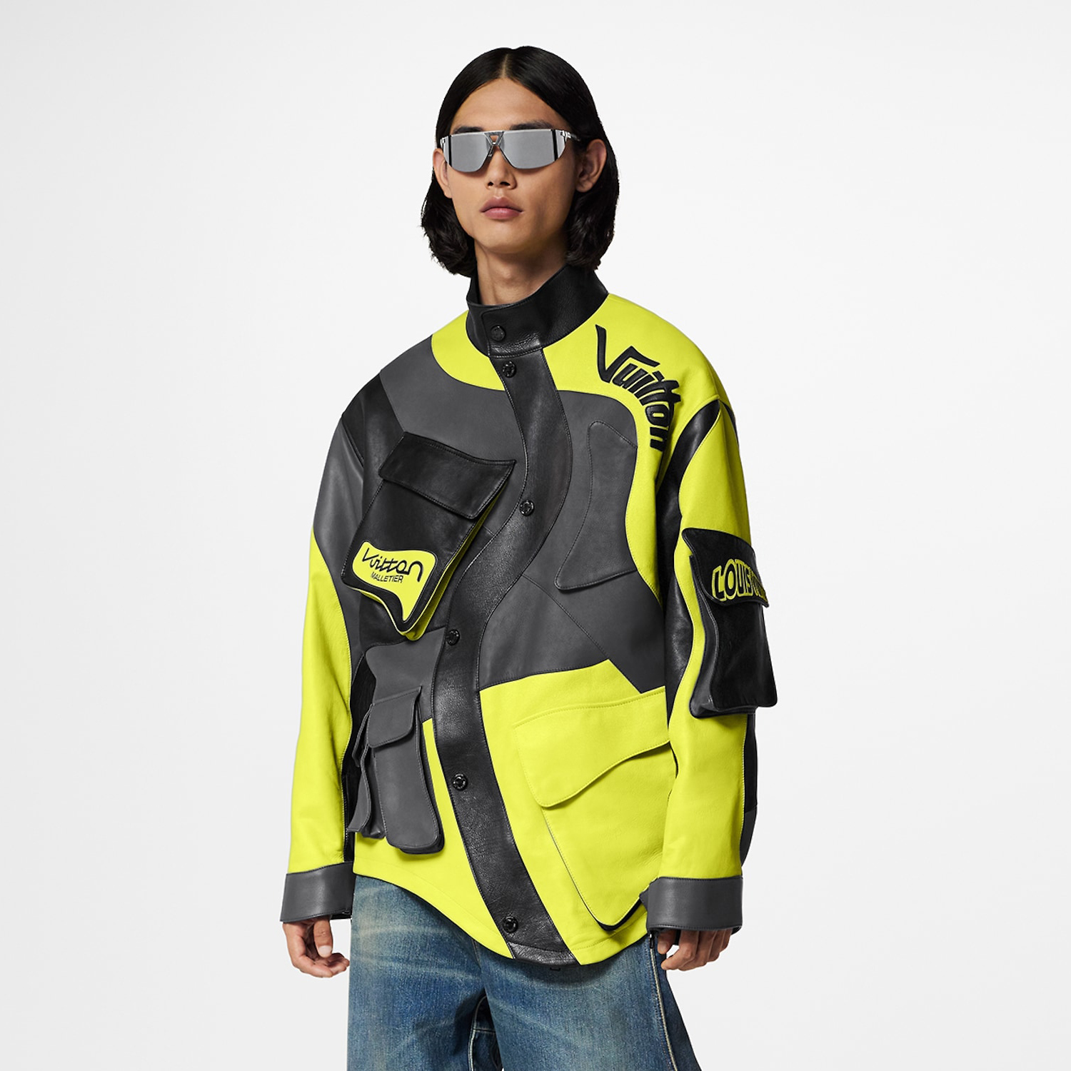 Louis Vuitton Biker Leather Jacket With Distorted Construction Color blocking Irregular #nigo96566