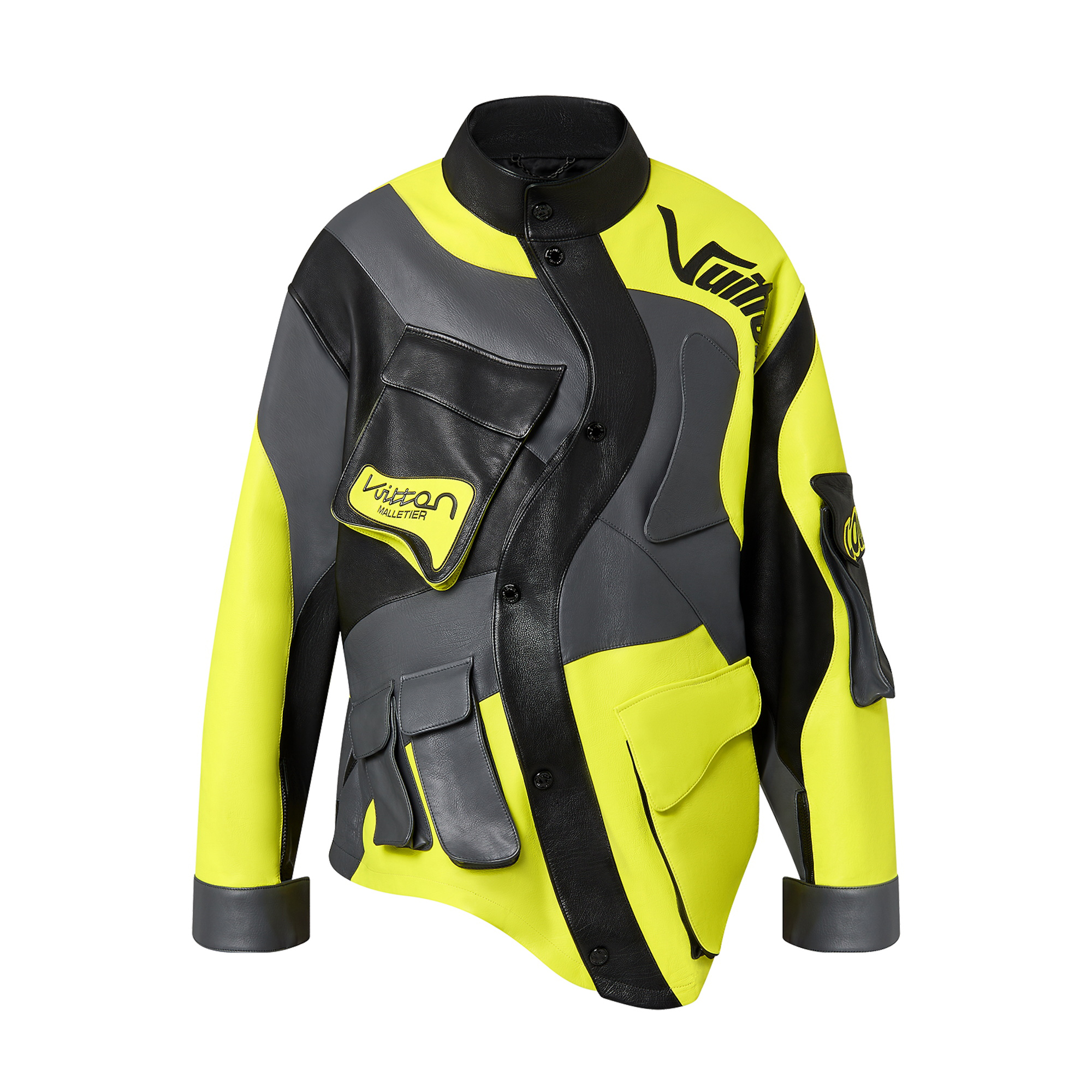 Louis Vuitton Biker Leather Jacket With Distorted Construction Color blocking Irregular #nigo96566