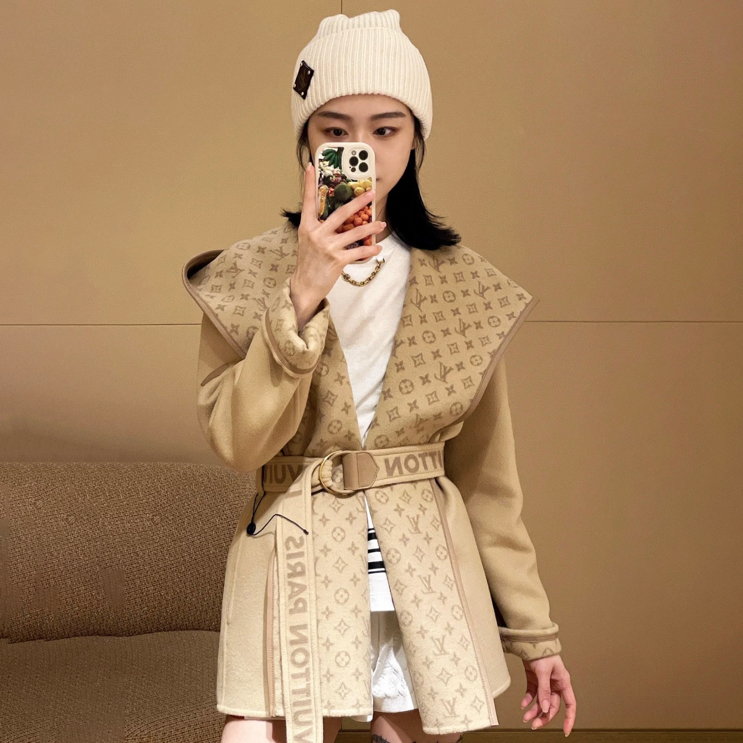 Louis Vuitton Wool Wrap Hooded Coat Jacket #nigo96578
