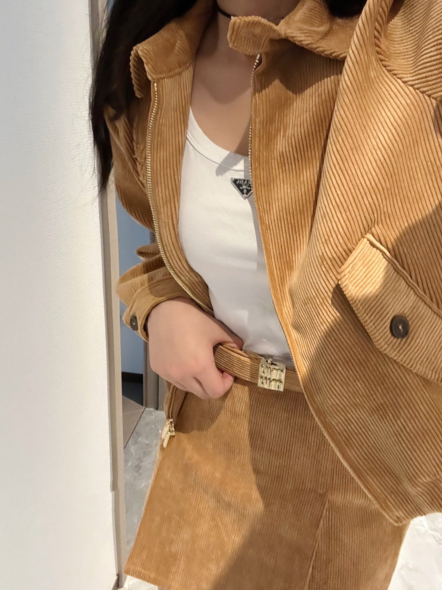 MiuMiu Short Long Sleeved Jacket, Half Length Short Skirt Set #nigo21917