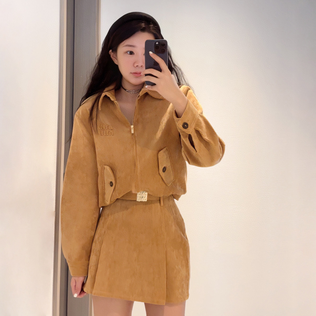 MiuMiu Short Long Sleeved Jacket, Half Length Short Skirt Set #nigo21917