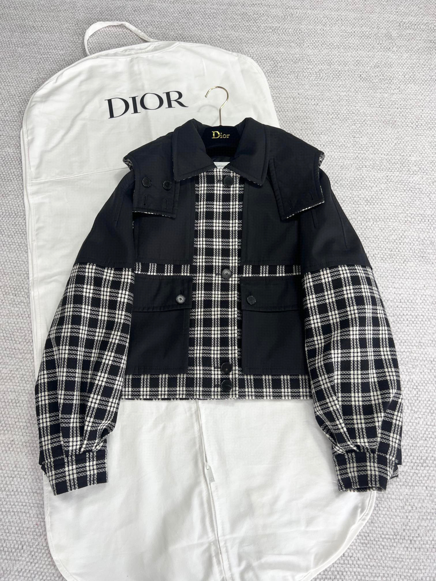 Dior Casual Patchwork Black Check Hooded Jacket #nigo96616