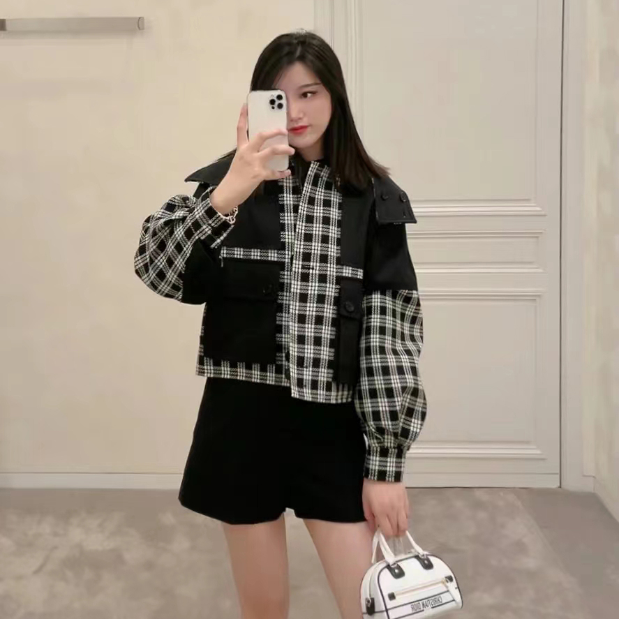 Dior Casual Patchwork Black Check Hooded Jacket #nigo96616