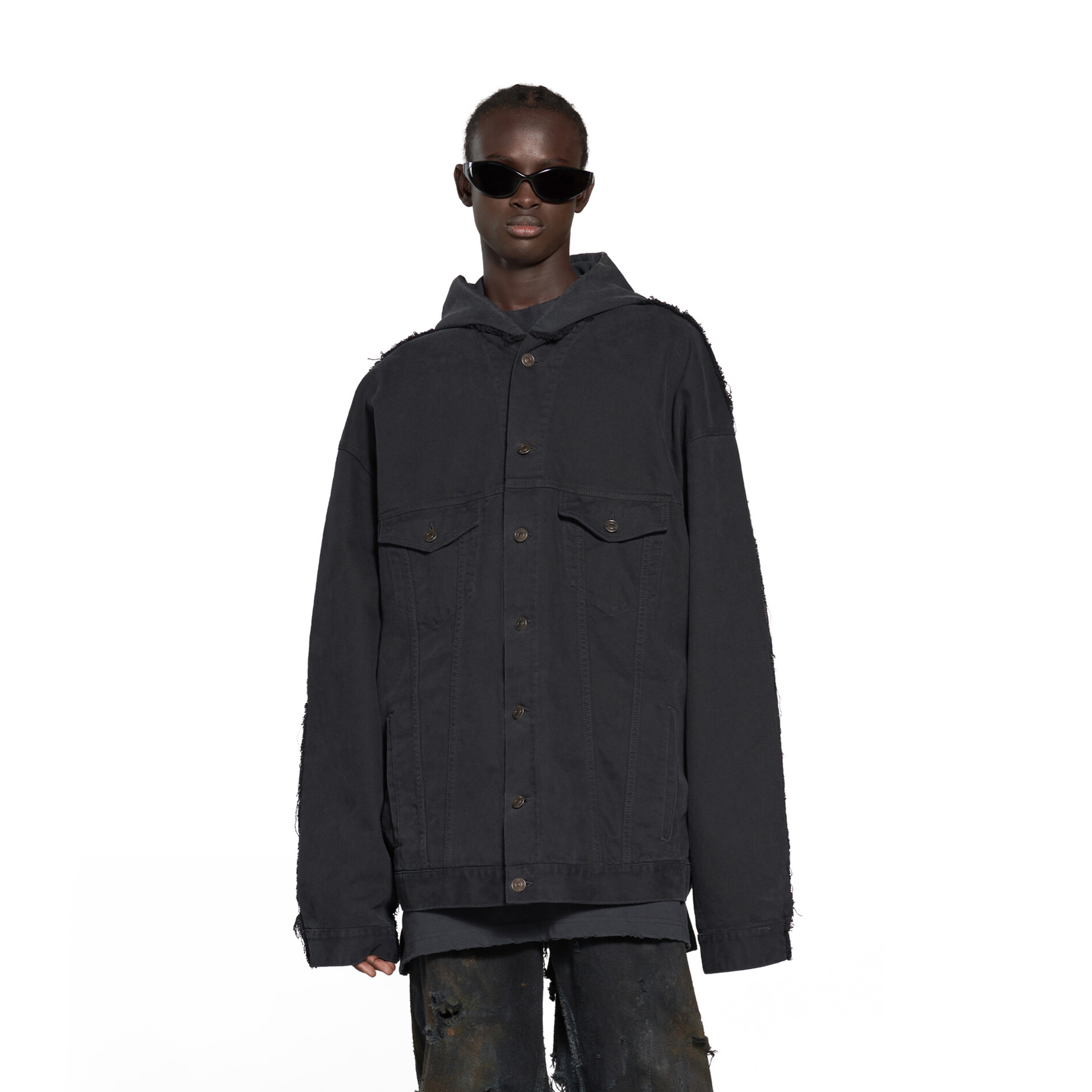 Balenciaga Men's Balenciaga Paris Hybrid Hooded Jacket In Black Ngvp #nigo6698