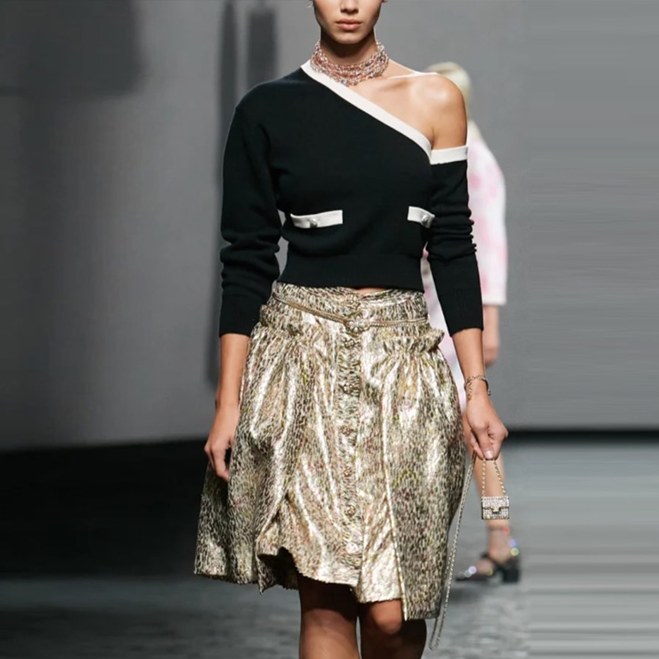 Chanel Colorblocked Diagonal Shoulder Pullover Knit Sweater Ngvp #nigo6696