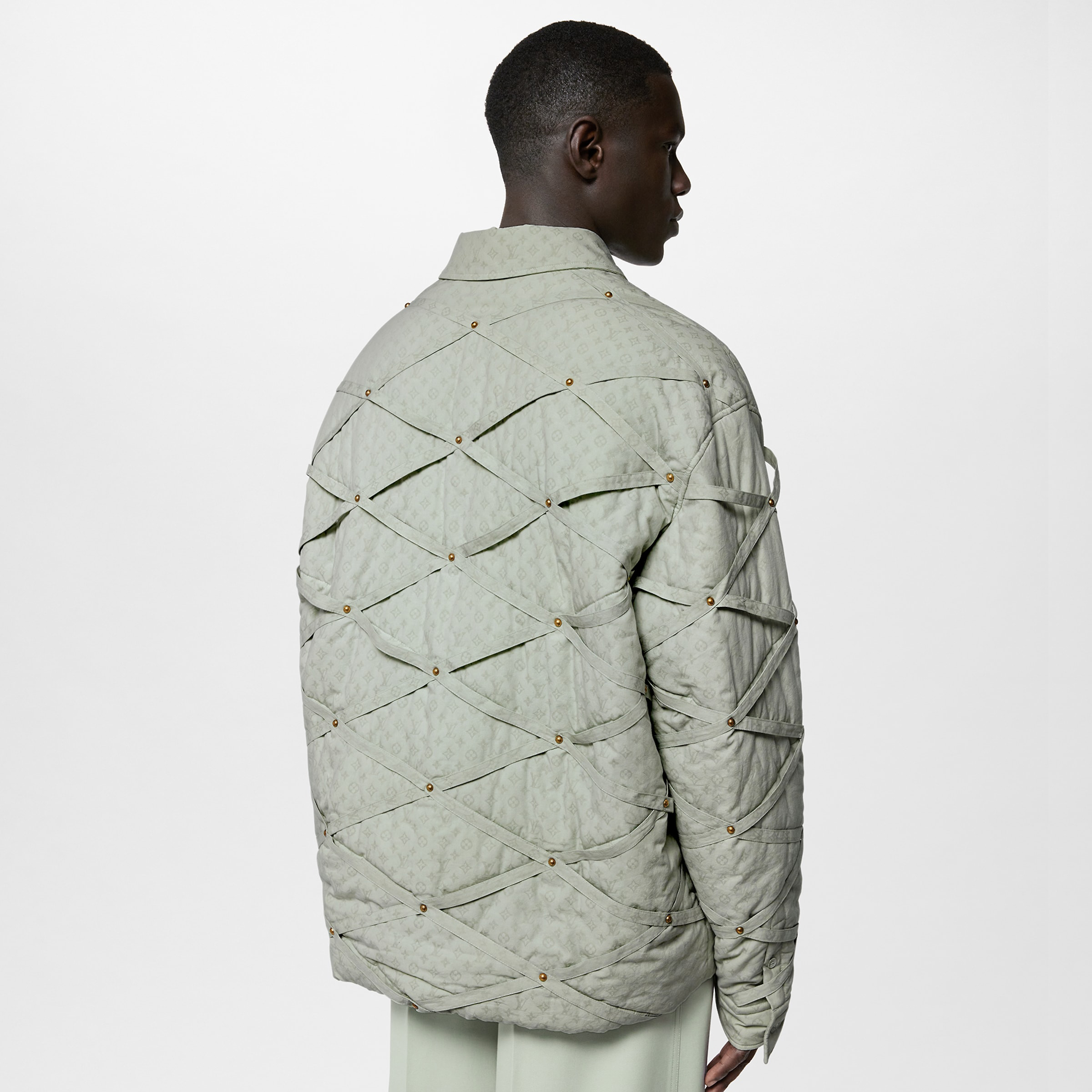 Louis Vuitton Monogram Quilted Cotton Overshirt Thin Cotton Jacket Lapel with Dark Stripe Jacket #nigo96645