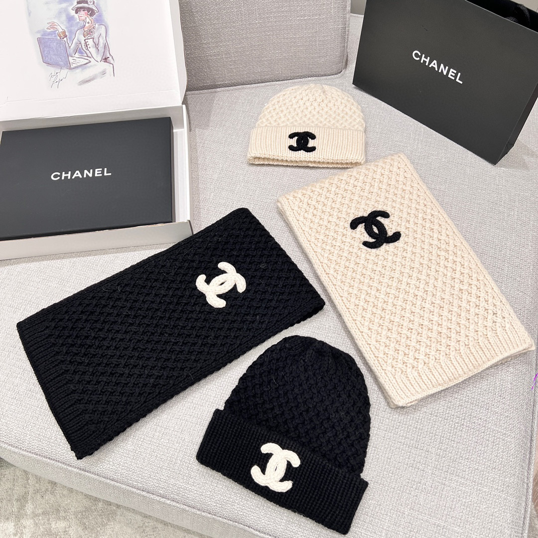 Chanel Knitted Cashmere Scarf Hat #nigo96643
