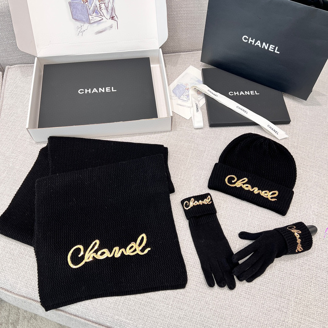 Chanel Cashmere Knit Hat Gloves Scarf #nigo96642