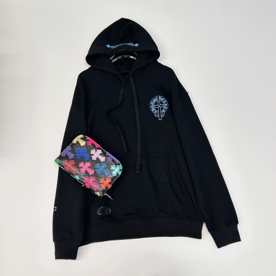 Chrome Hearts Printed Black Hooded Sweatshirt Sky Blue #nigo96648