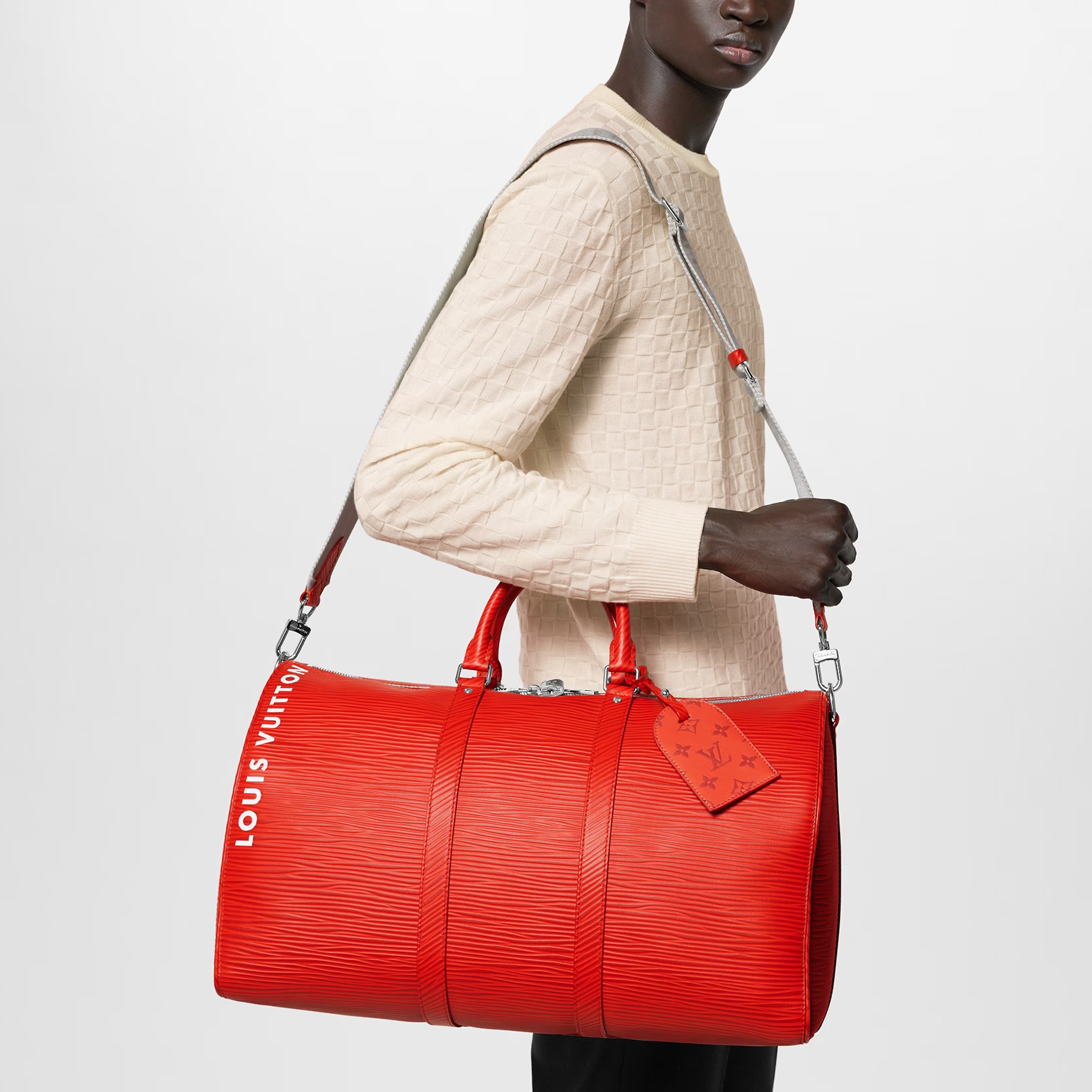 Louis Vuitton Keepall Bandoulière 50 Red Leather Tote Travel Bag #nigo96672