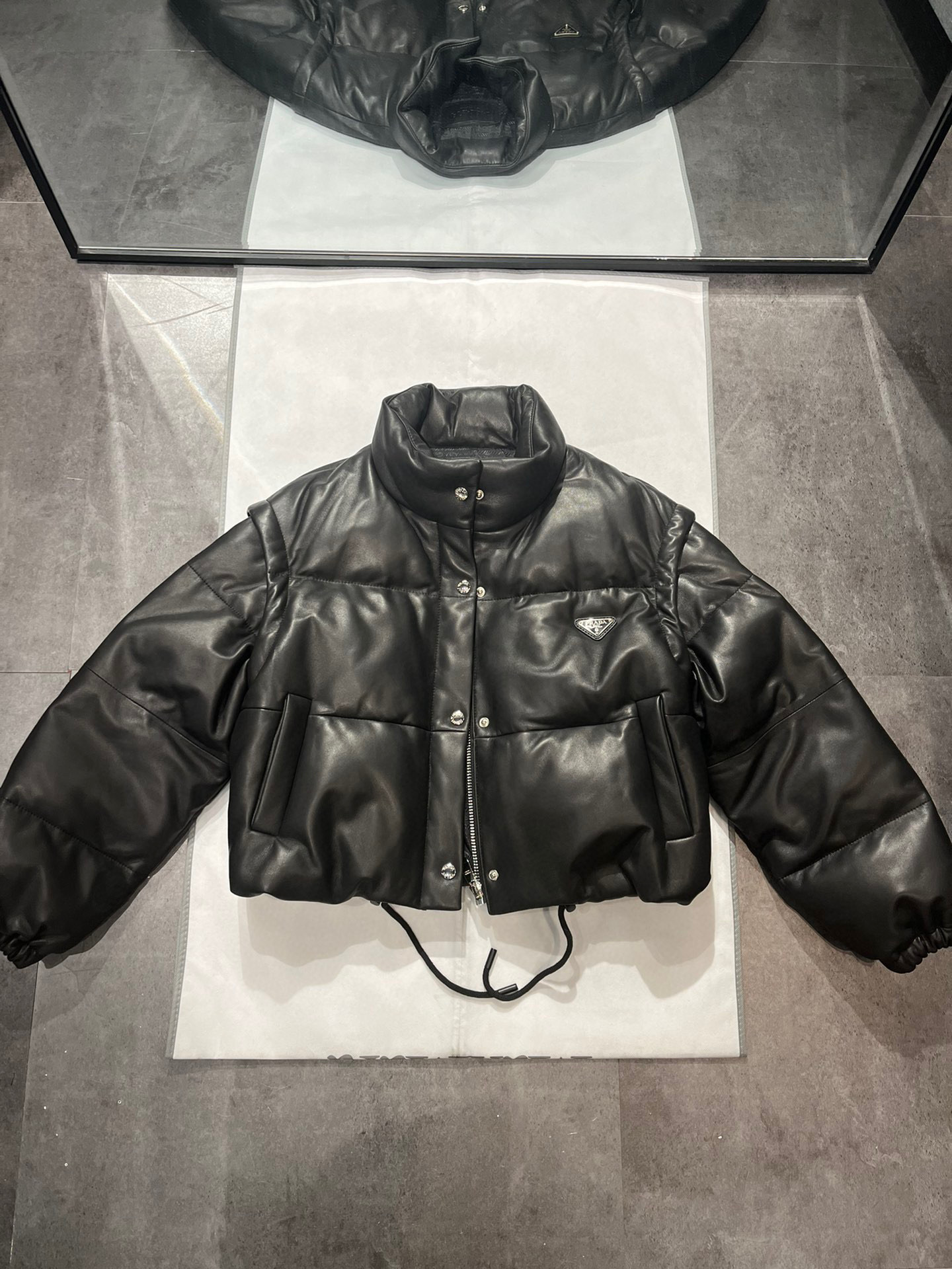 Prada Single Breasted Leather Puffer Down Jacket #nigo96665
