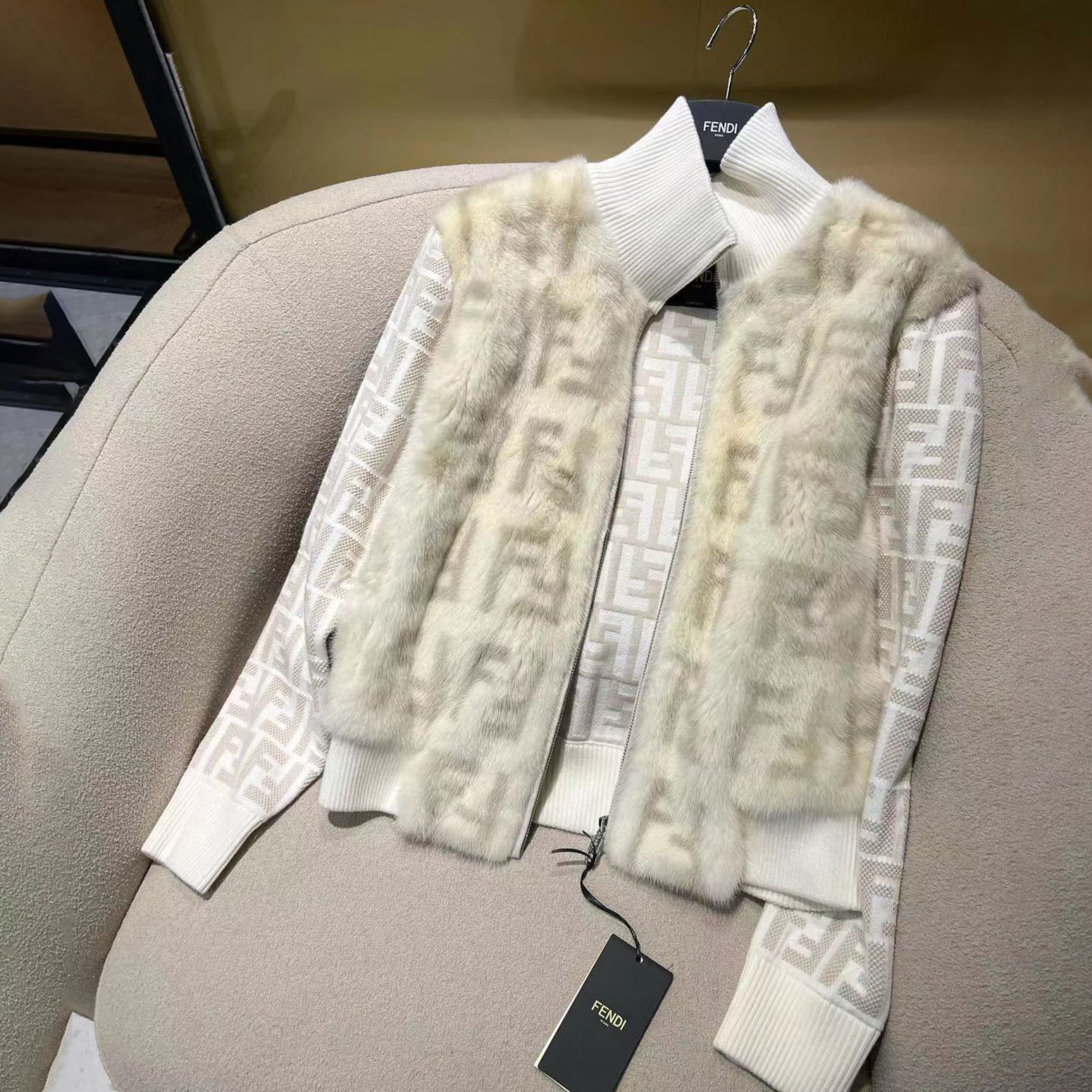 Fendi Long Sleeved Knitted Printed Fur Jacket #nigo21985