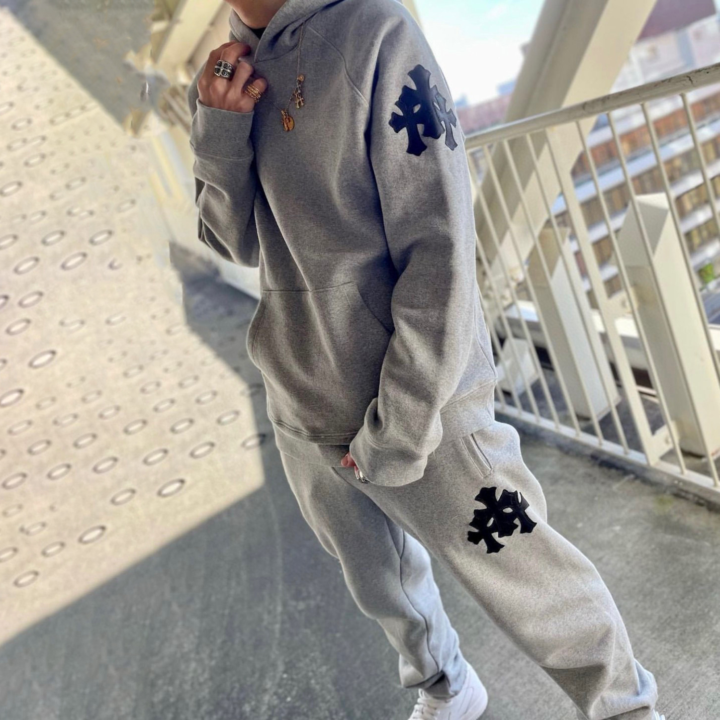 Chrome Hearts Hooded Sweatshirt Pullover Sweatpants Set Suit Grey #nigo96679