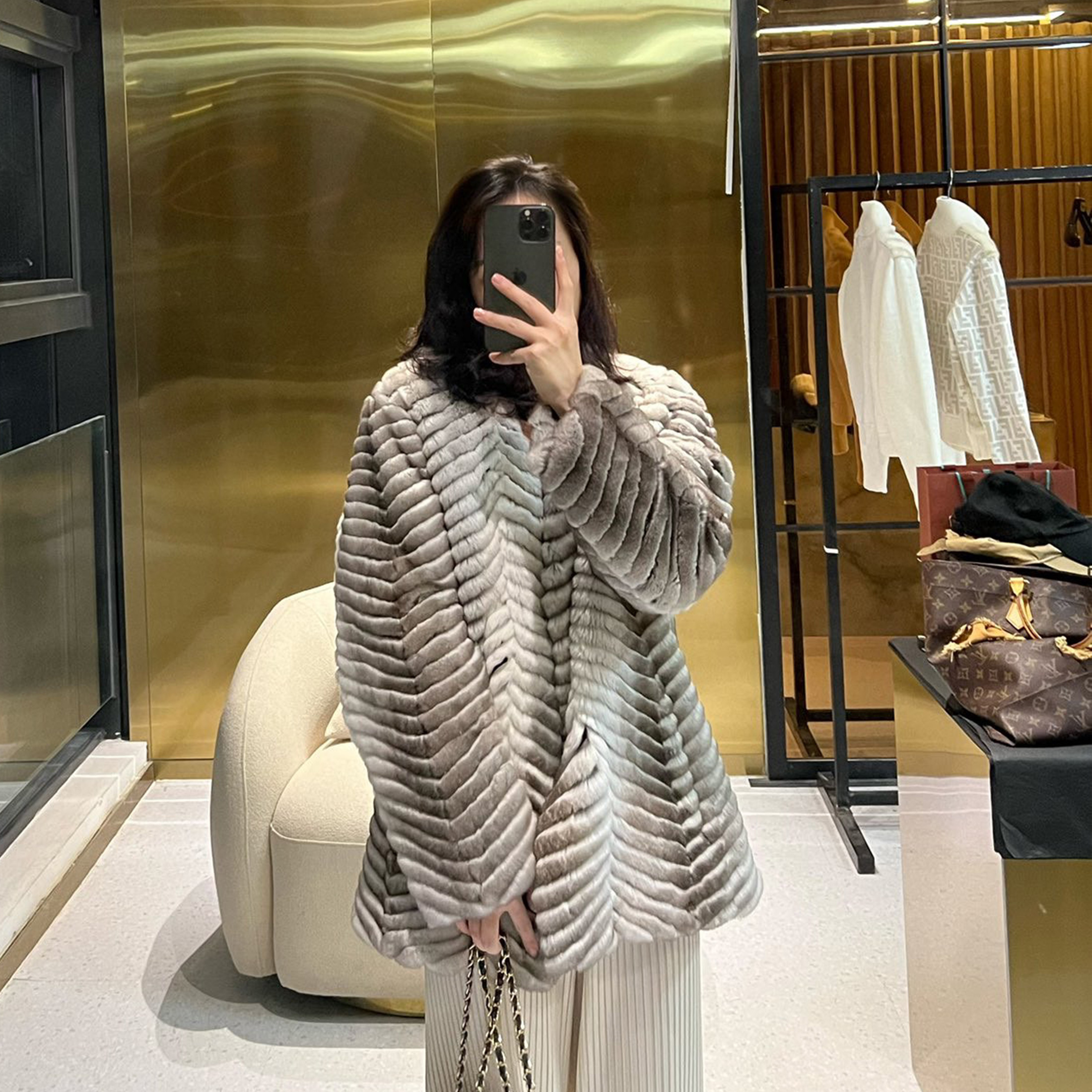 Fendi V-Neck Twill Fur Jacket Coat Ngvp #nigo6753