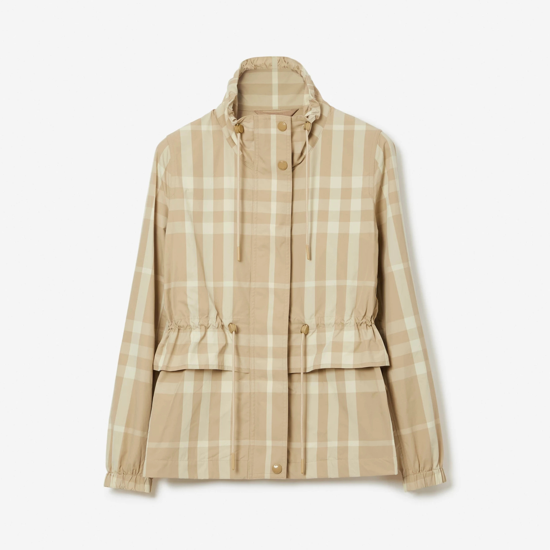 Burberry Check Nylon Funnel Neck Jacket Striped Drawstring Single Breasted #nigo96693