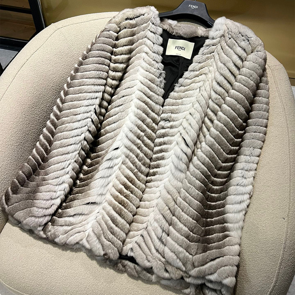 Fendi V-Neck Twill Fur Jacket Coat Ngvp #nigo6753