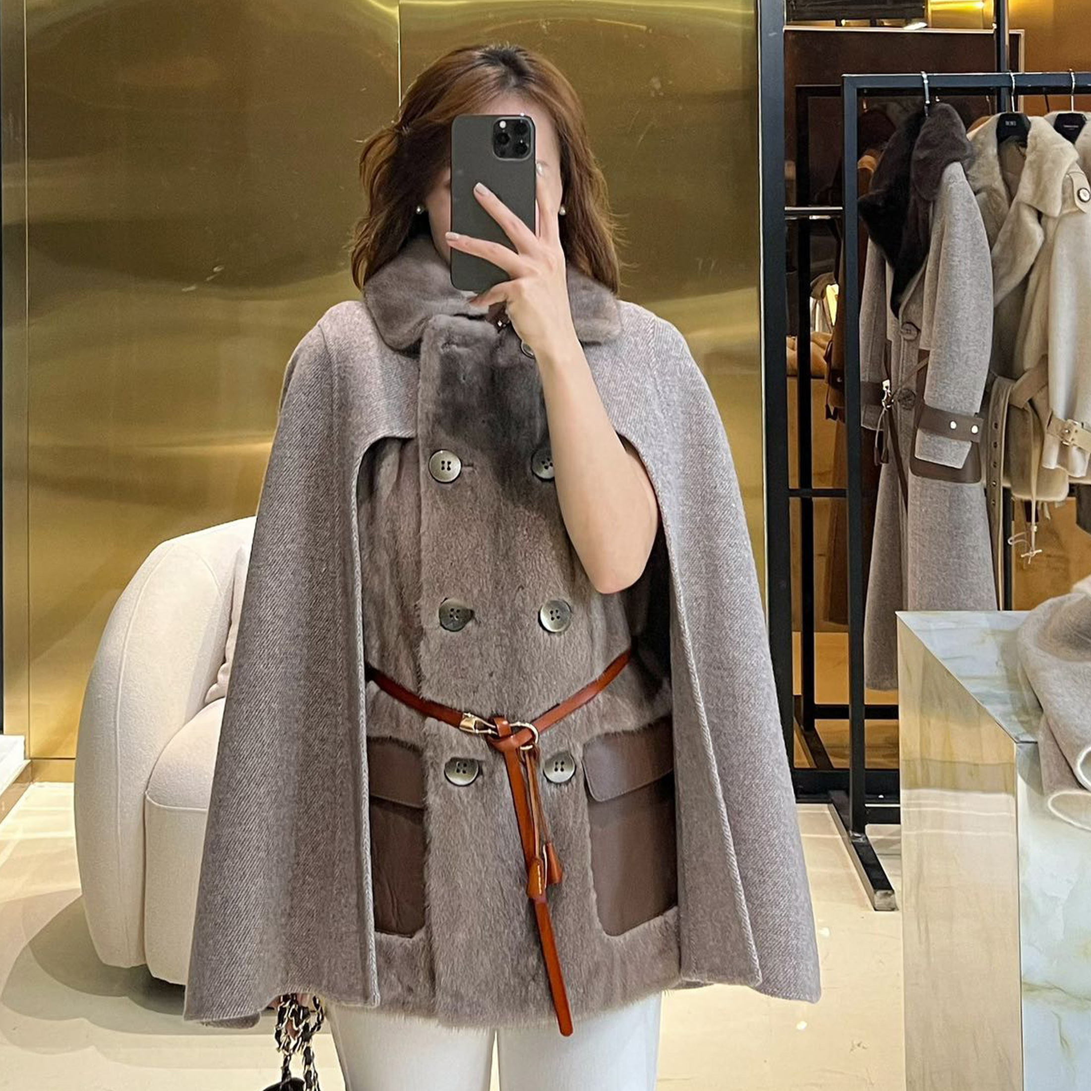 Loro Piana Cashmere Mink Hair Shawl Short Fur Coat Ngvp #nigo6774