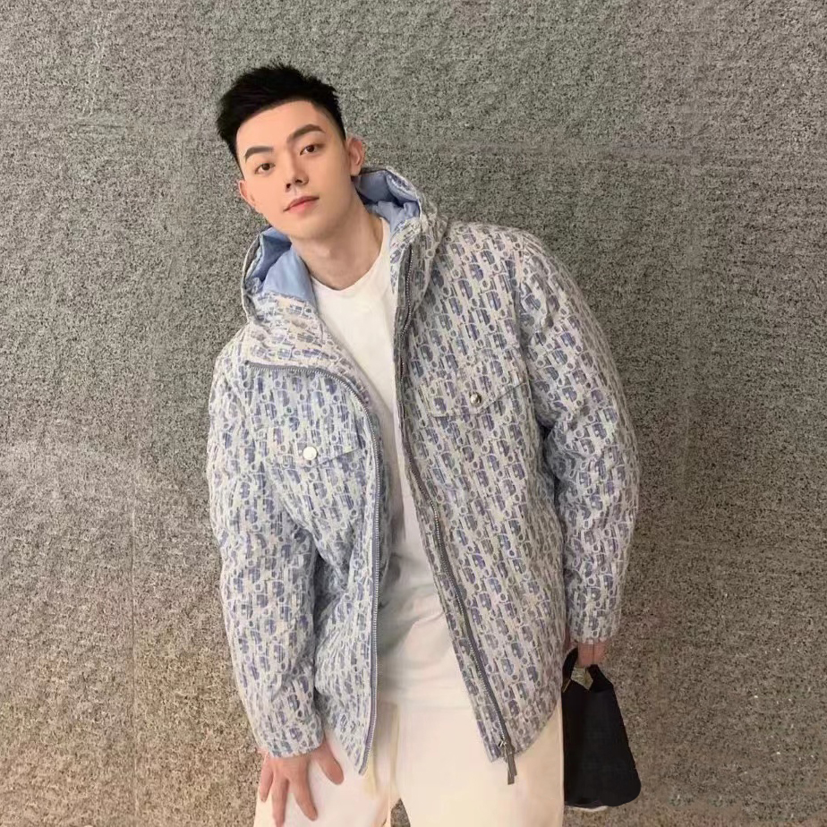 Dior Logo Jacquard Denim Hooded Puffer Down Jacket #nigo96741