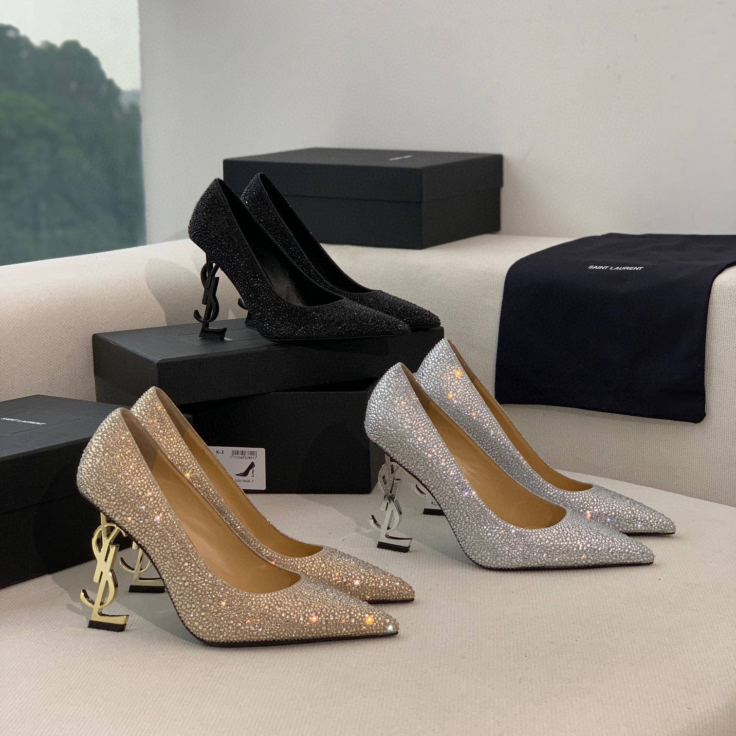 SAINT LAURENT Opyum Pumps In Suede And Rhinestones High Heels Shoes #nigo96729