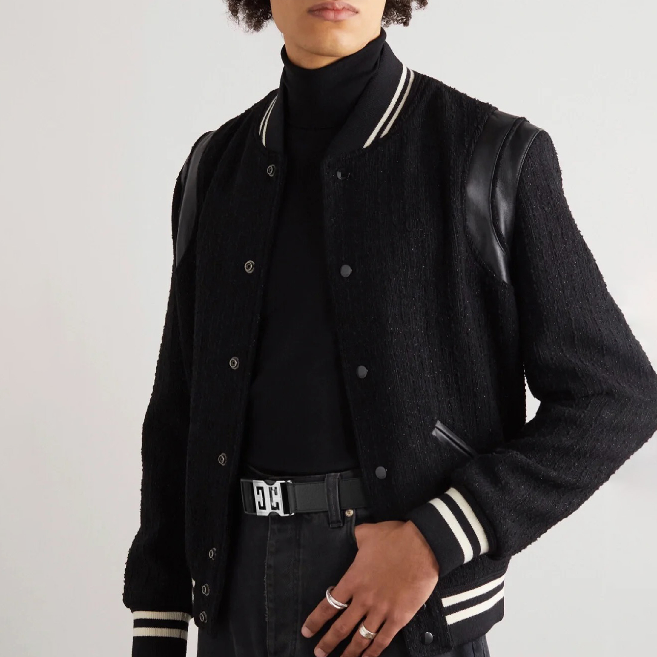 Saint Laurent Men's Black Wool Baseball Jacket Coat Ngvp #nigo6811