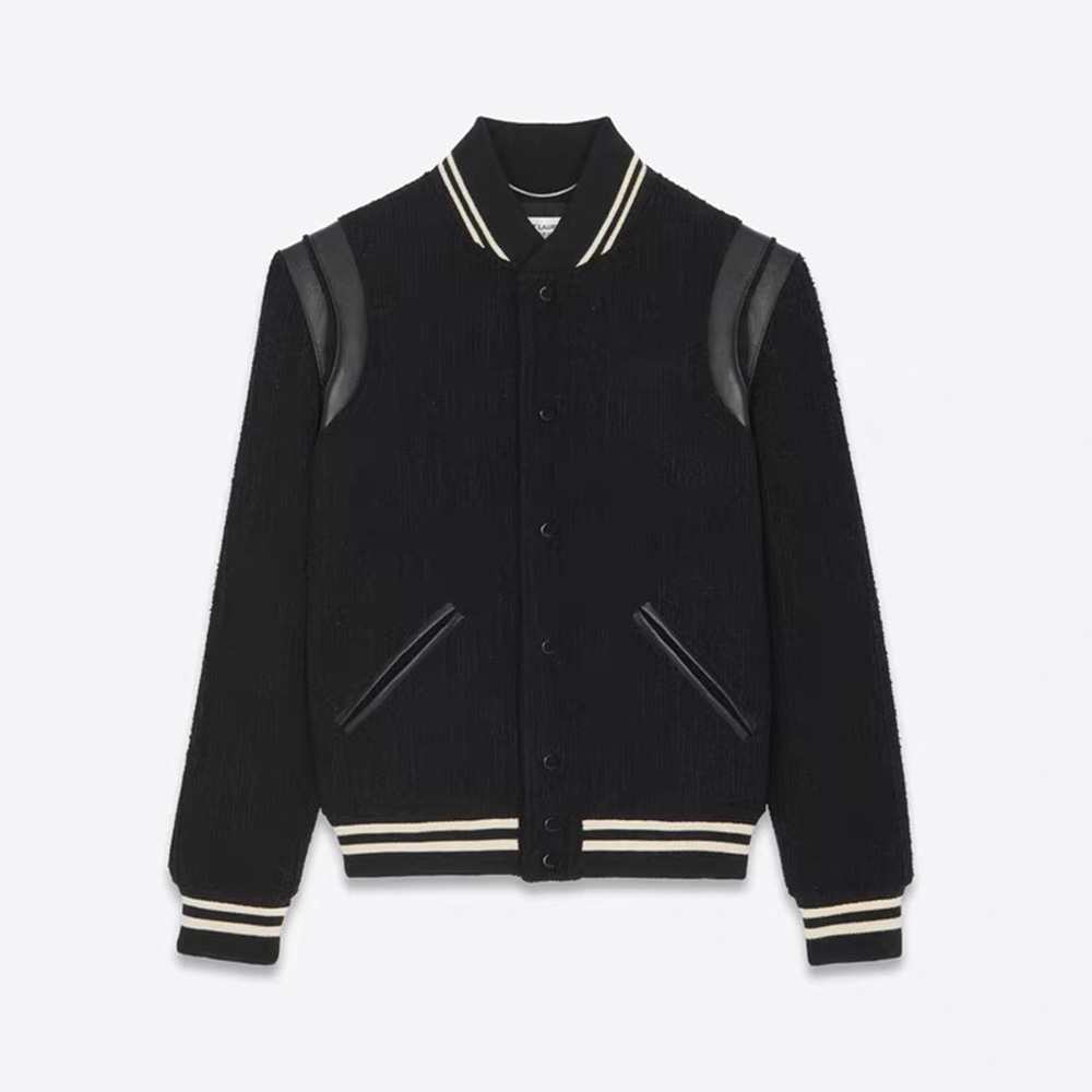 Saint Laurent Men's Black Wool Baseball Jacket Coat Ngvp #nigo6811