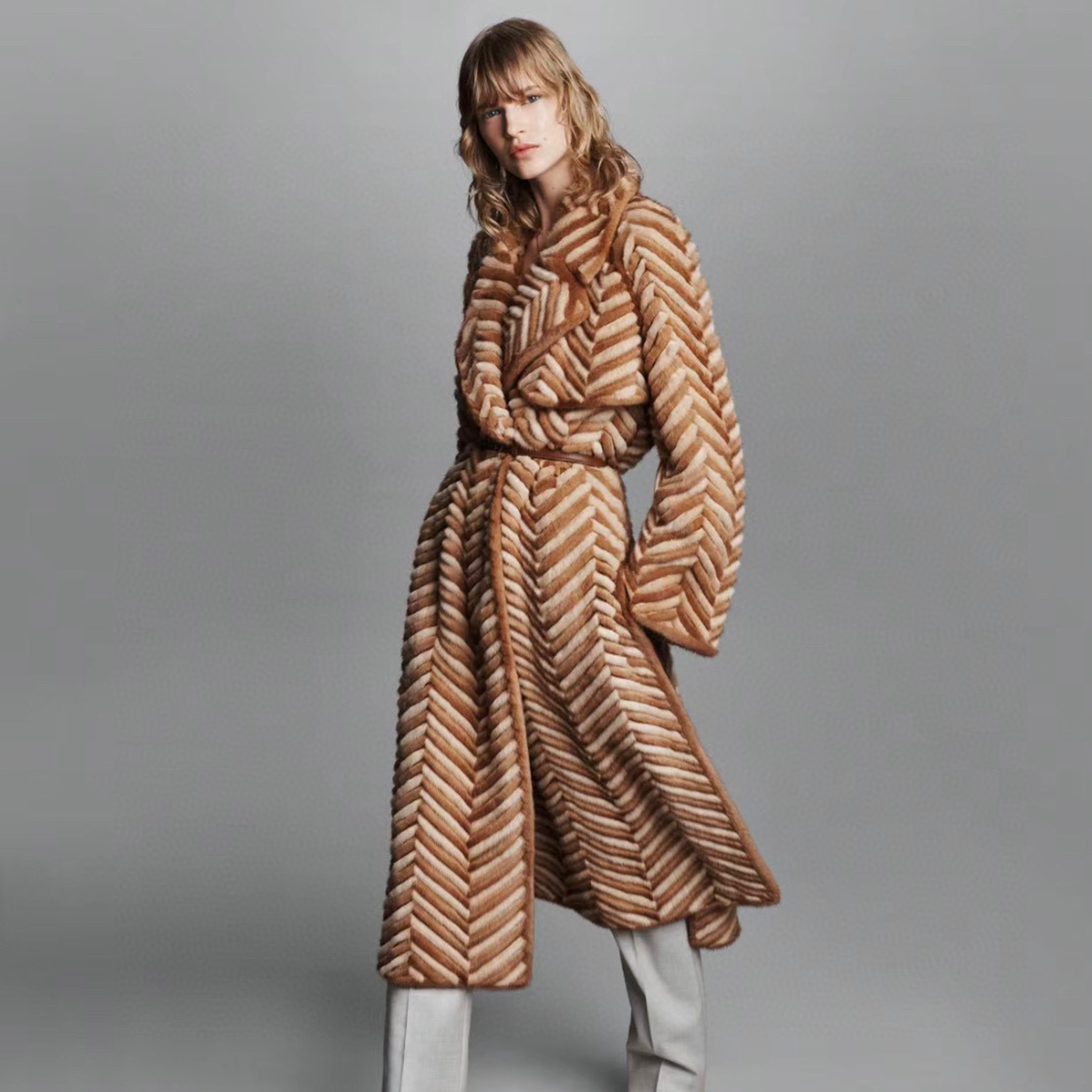 Fendi Two-Color Long Mink Coat Ngvp #nigo6797