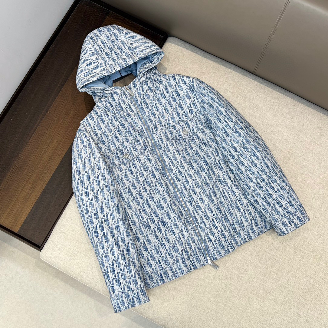Dior Logo Jacquard Denim Hooded Puffer Down Jacket #nigo96741