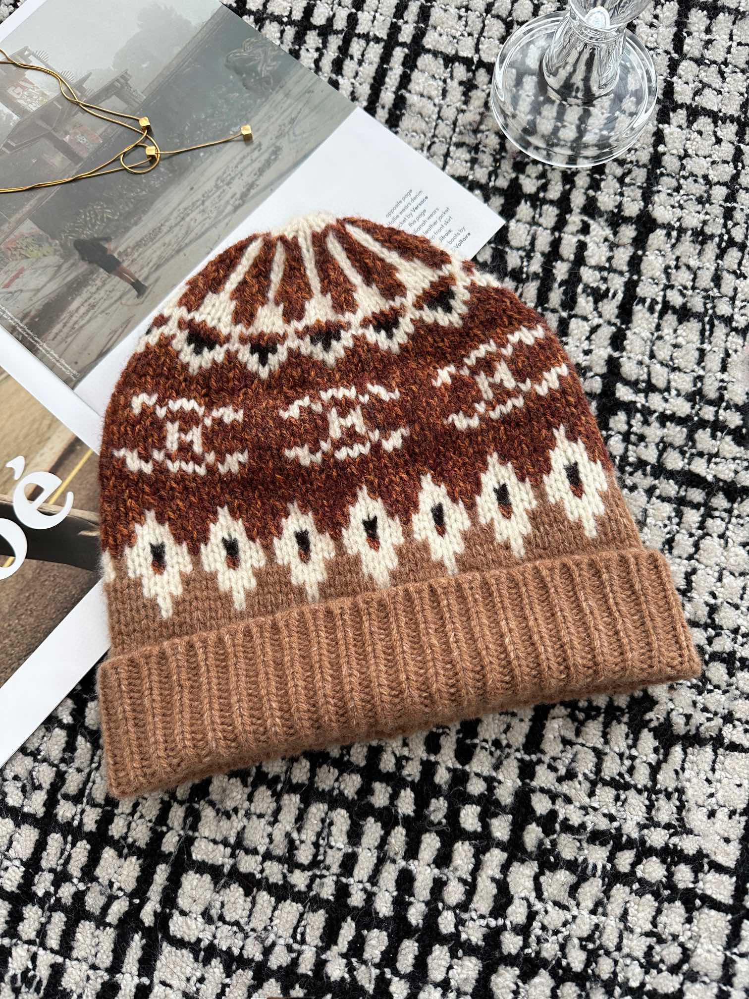 Celine Beanie In Triomphe Fair Isle Wool Cap Hat #nigo96755