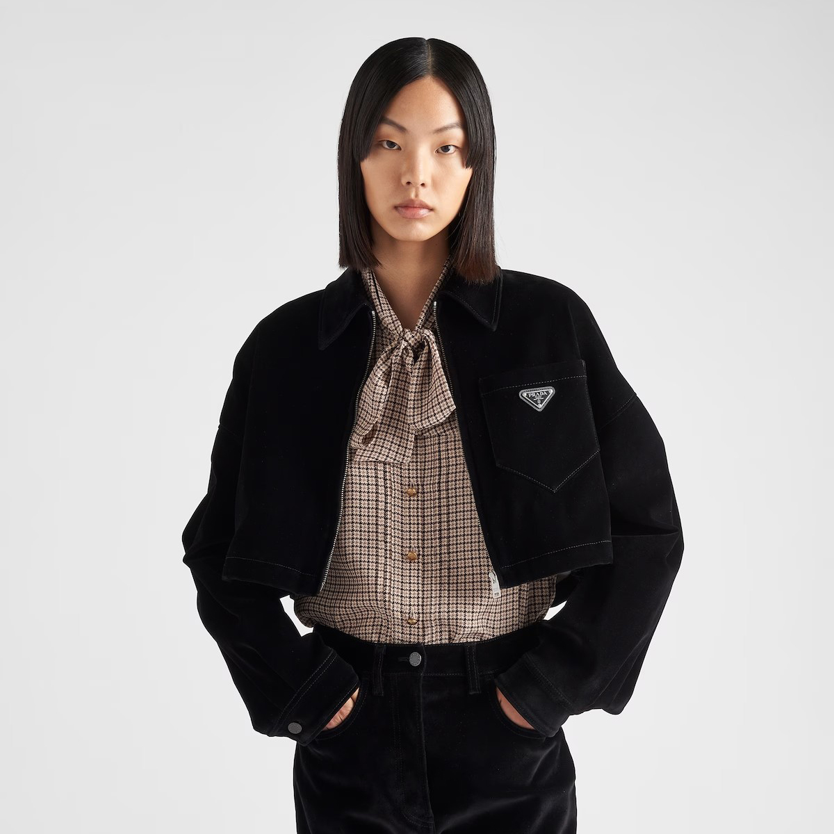 Prada Black Velvet Short Jacket #nigo22144