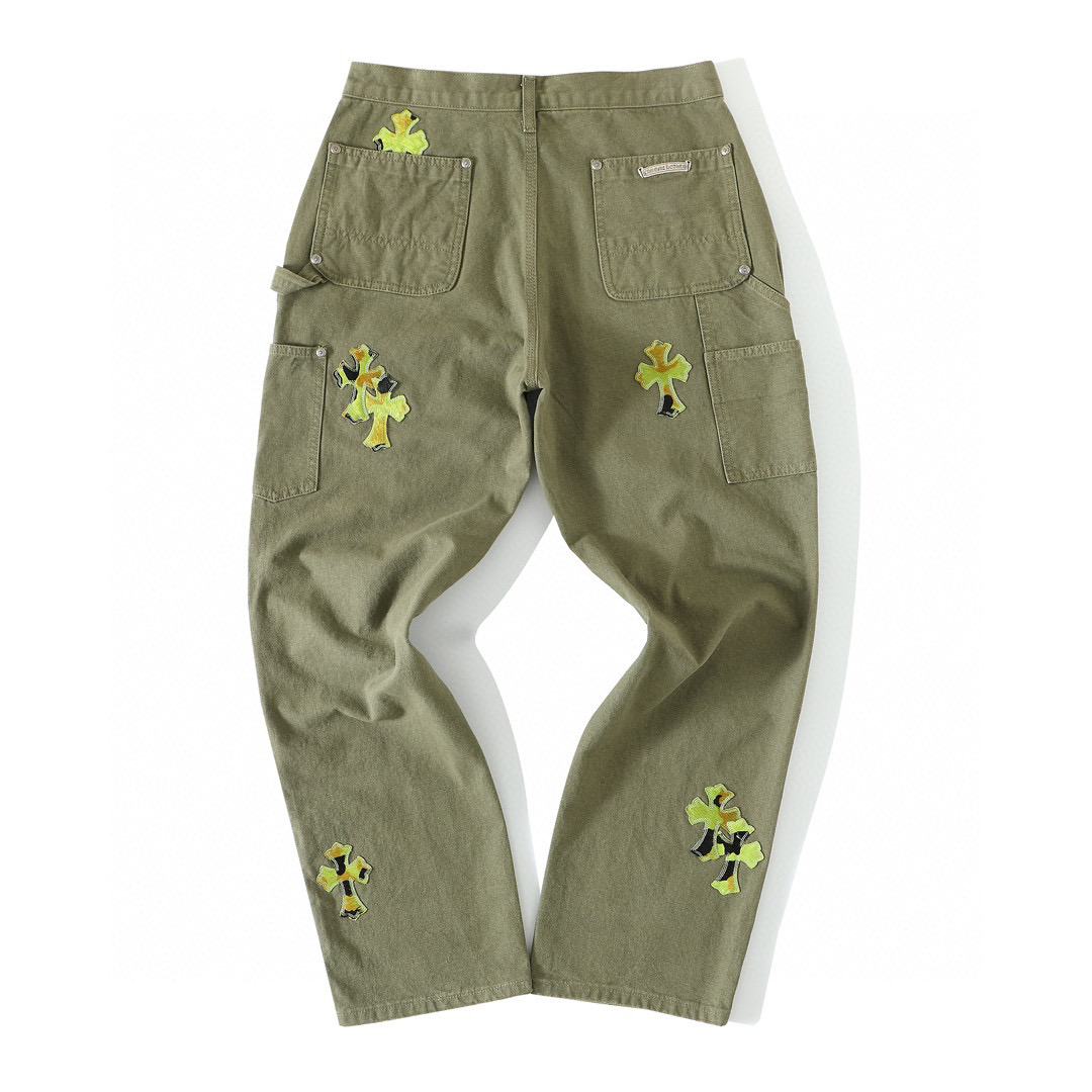 Chrome Hearts Green Denim Printed Casual Pants #nigo22139