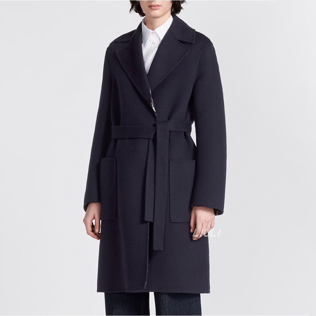 Dior WOOL Double-Faced Wool And Mulberry Silk Blend, Matching Belt, Hooded Coat Jacket #nigo59319