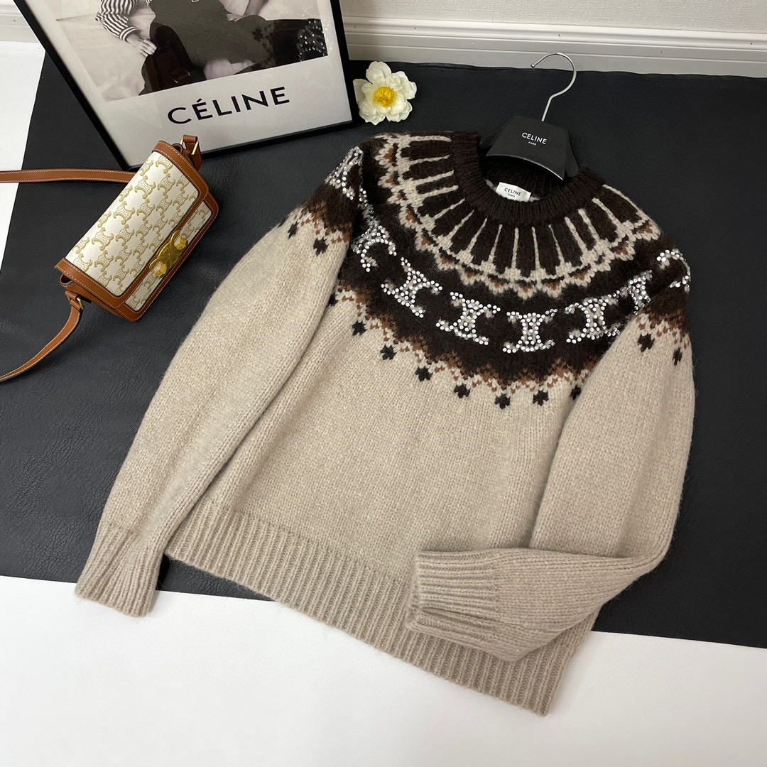 Celine Knitted Printed Long Sleeved Pullover Sweater #nigo22154