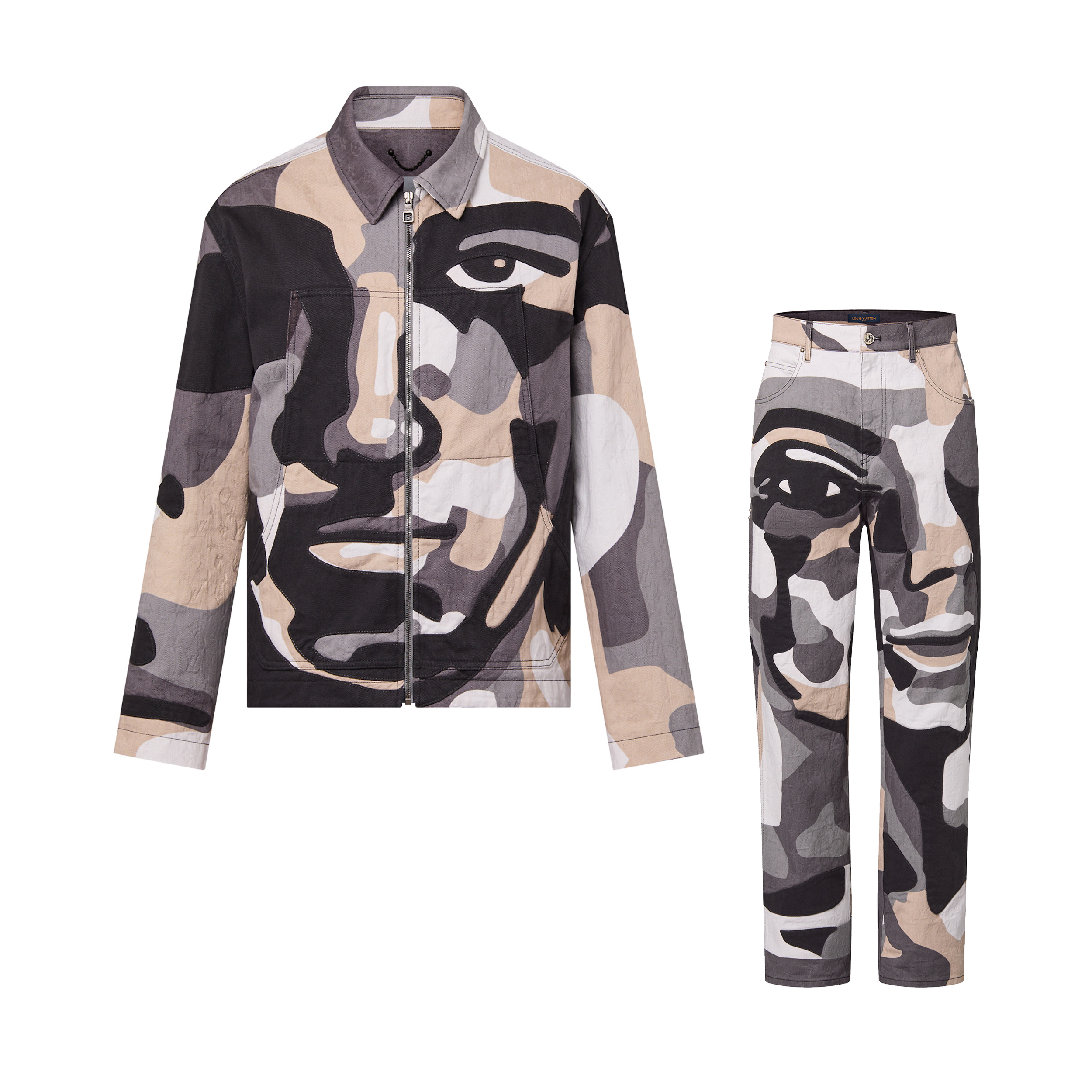 Louis Vuitton Patchworked Portrait Denim Jacket Pants Set Suit #nigo96779