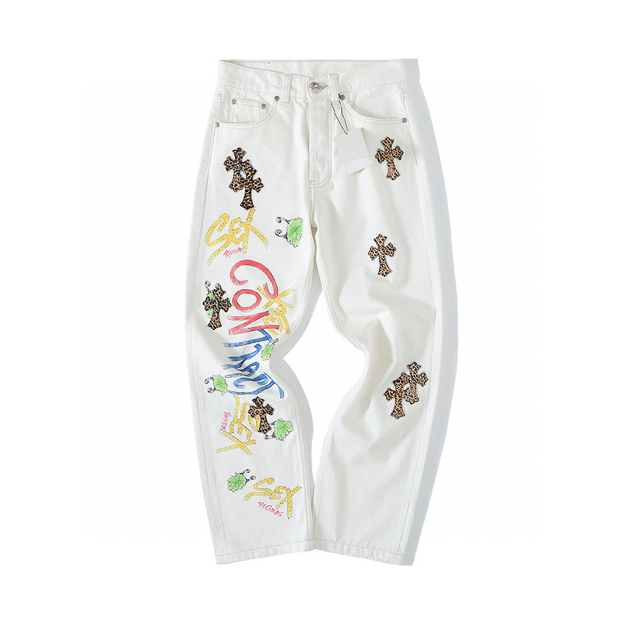 Chrome Hearts Graffiti White Denim Jeans Pants #nigo96784